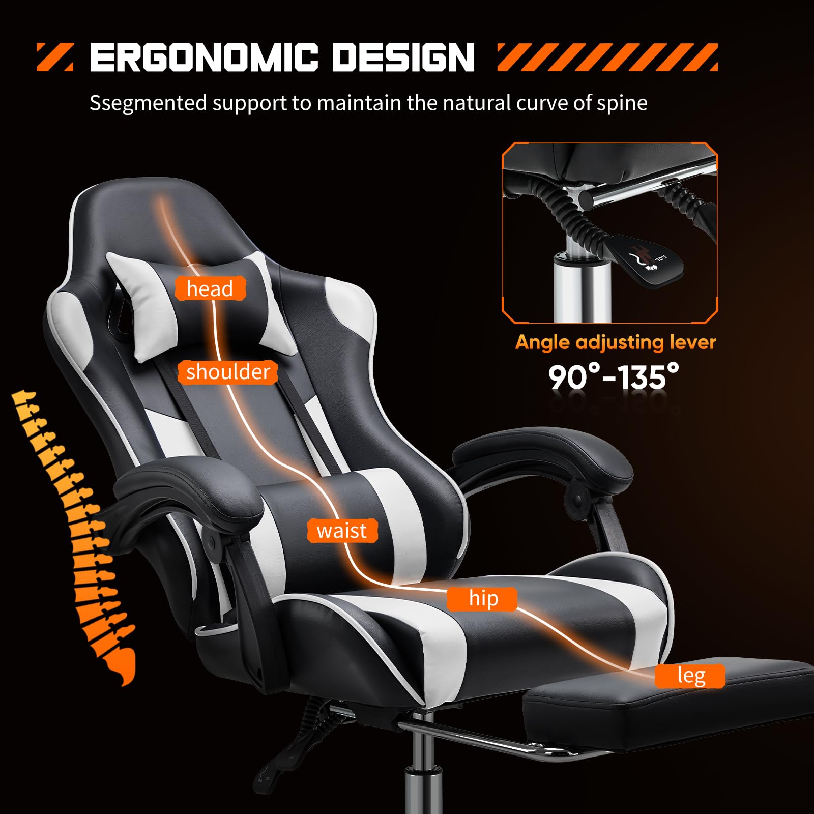 Ergonomic Gaming Chair with Footrest