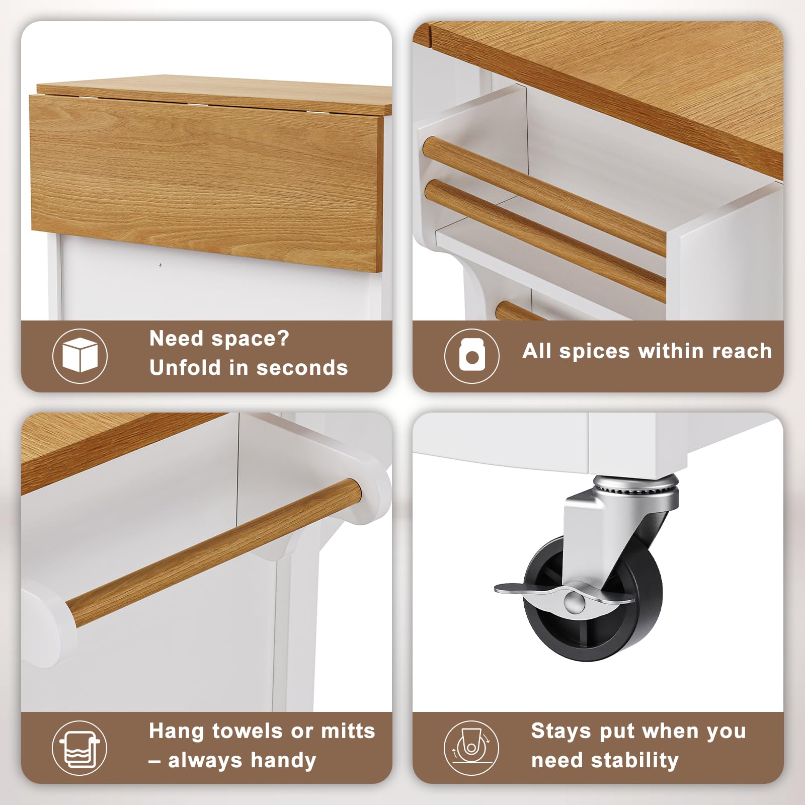52" Retro Kitchen Island with Storage and Drop Leaf
