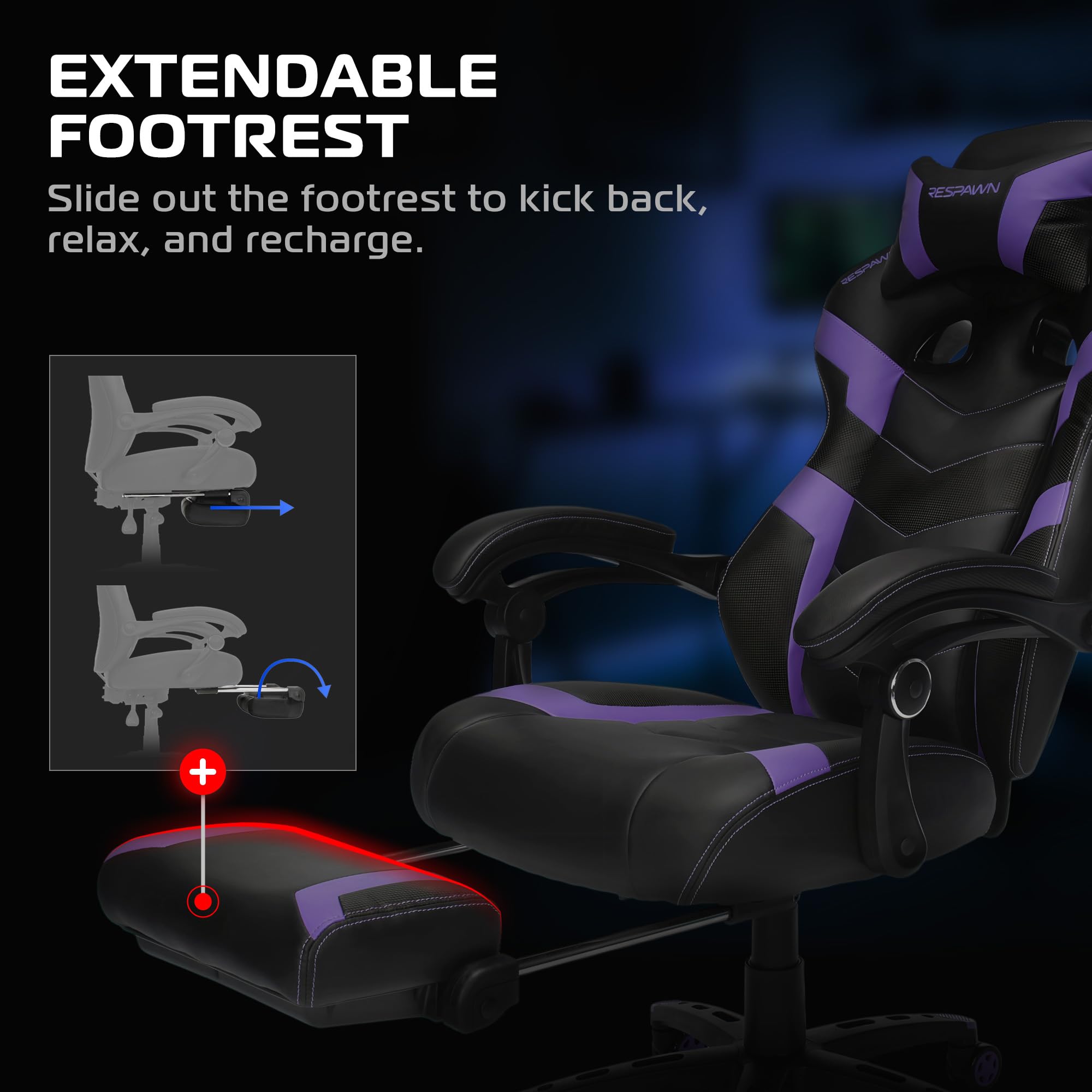 Ergonomic Gaming Chair with Footrest - Purple