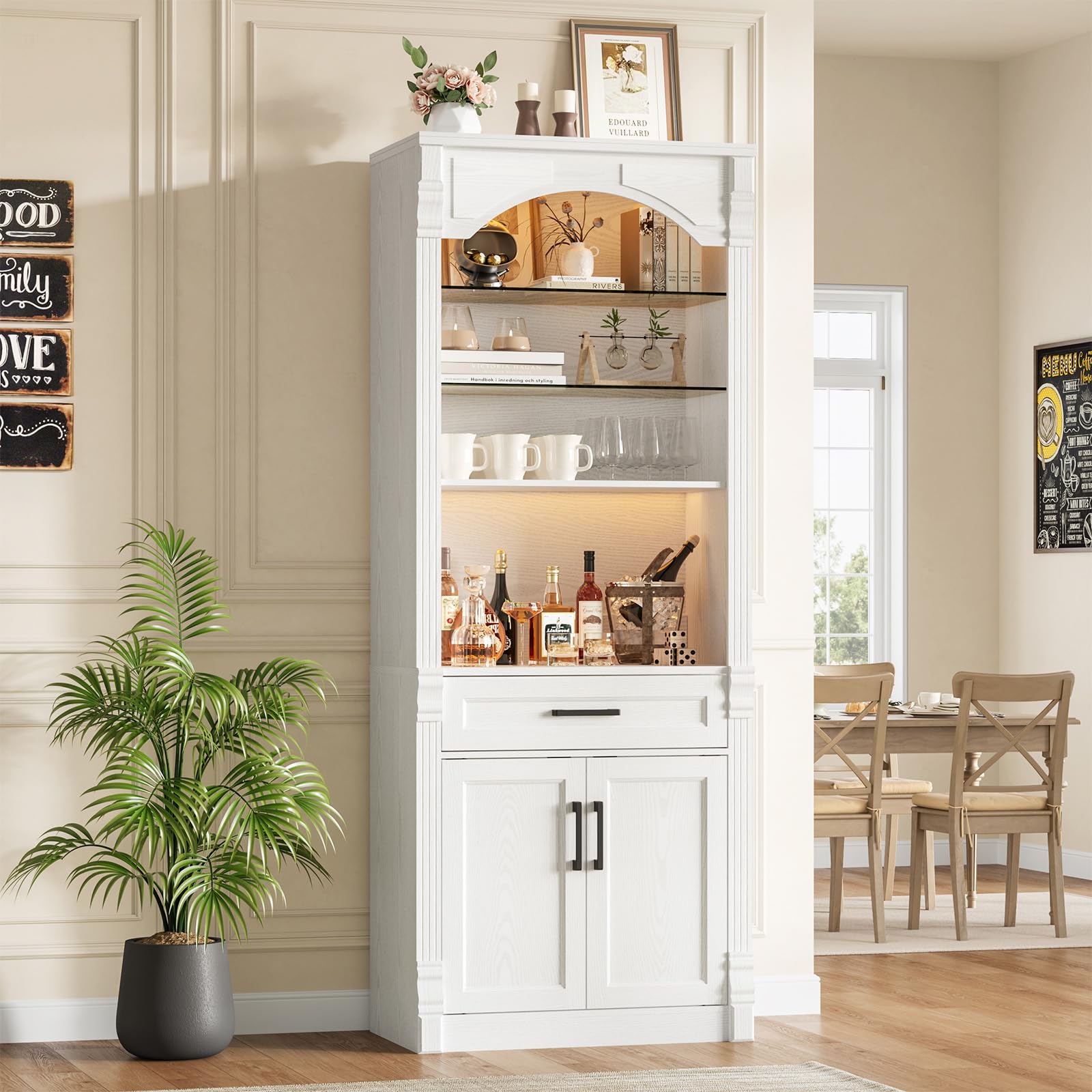 Tall Kitchen Pantry Storage Cabinet with Lights