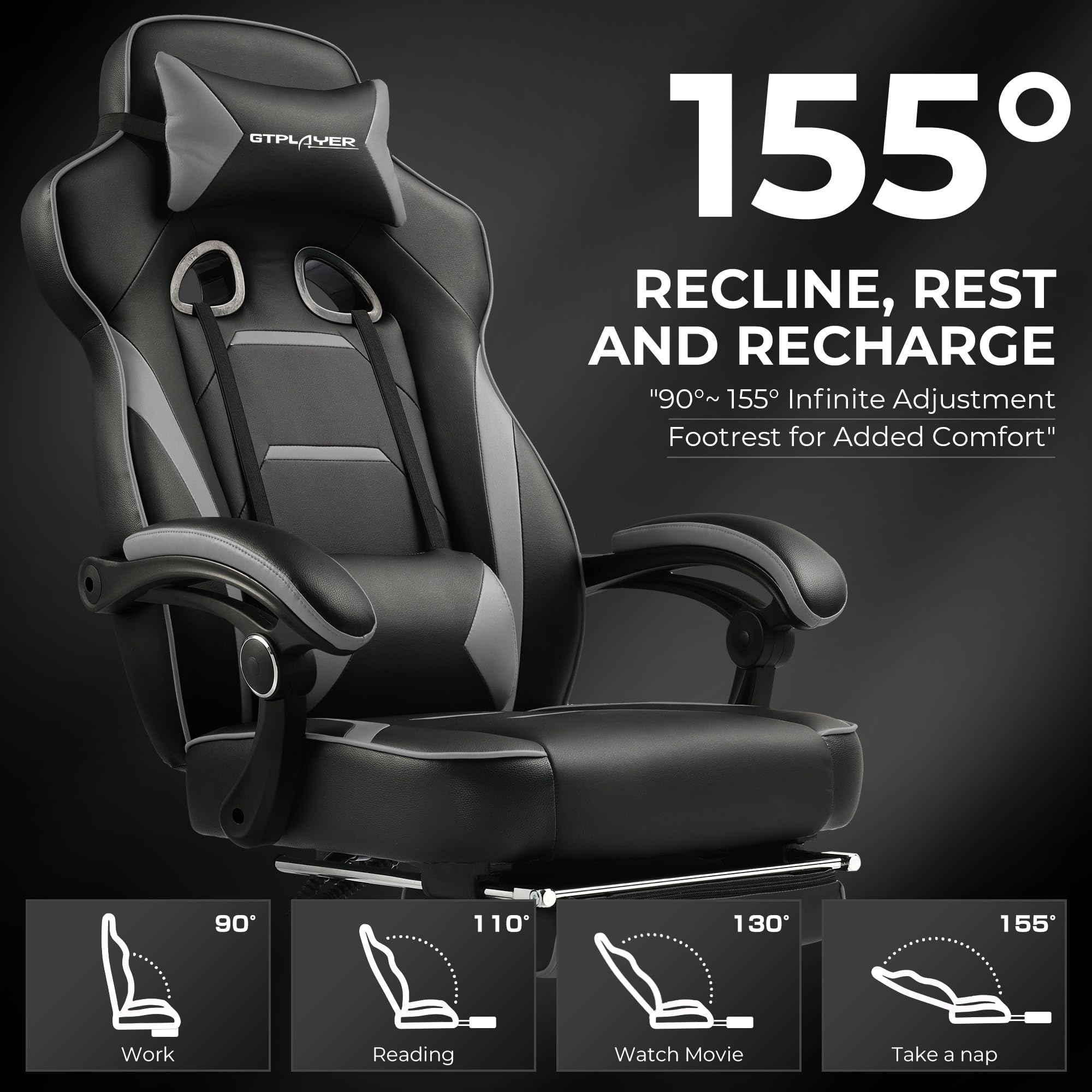 Gaming Chair with Footrest and Lumbar Support