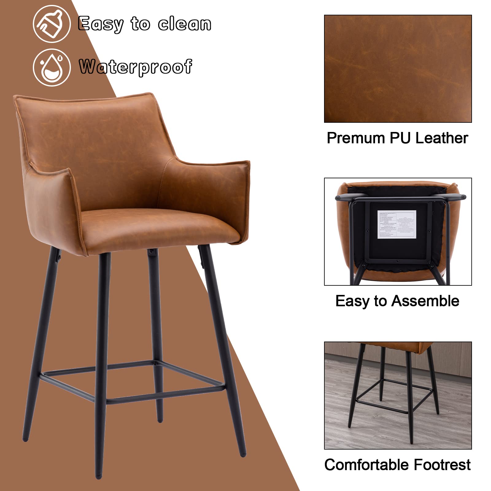 Counter Height Bar Stool Set of 2 with Comfy Back
