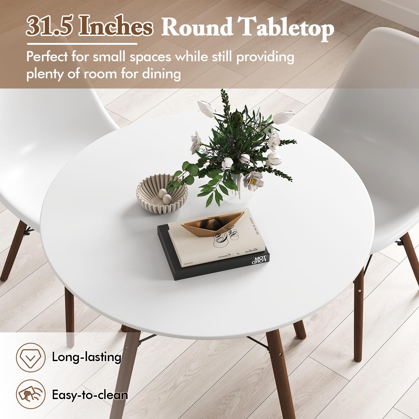 Round Dining Table Set for 4 - 5 Piece Breakfast Nook with Chairs