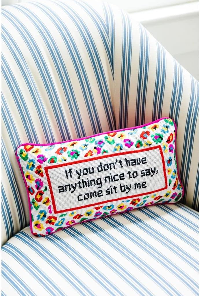 Needlepoint Decorative Throw Pillow - Come Sit by Me