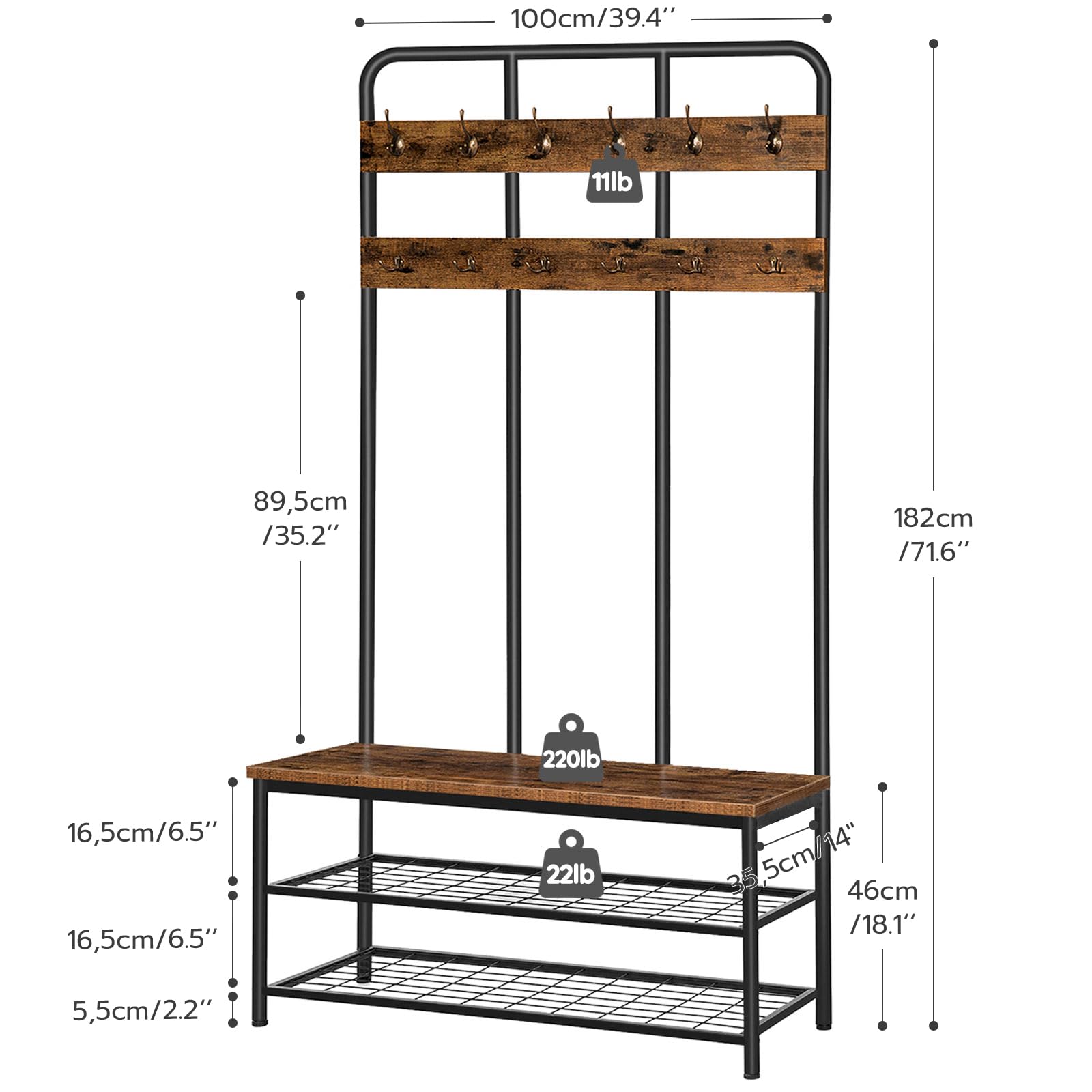 Hall Tree with Bench and Coat Rack