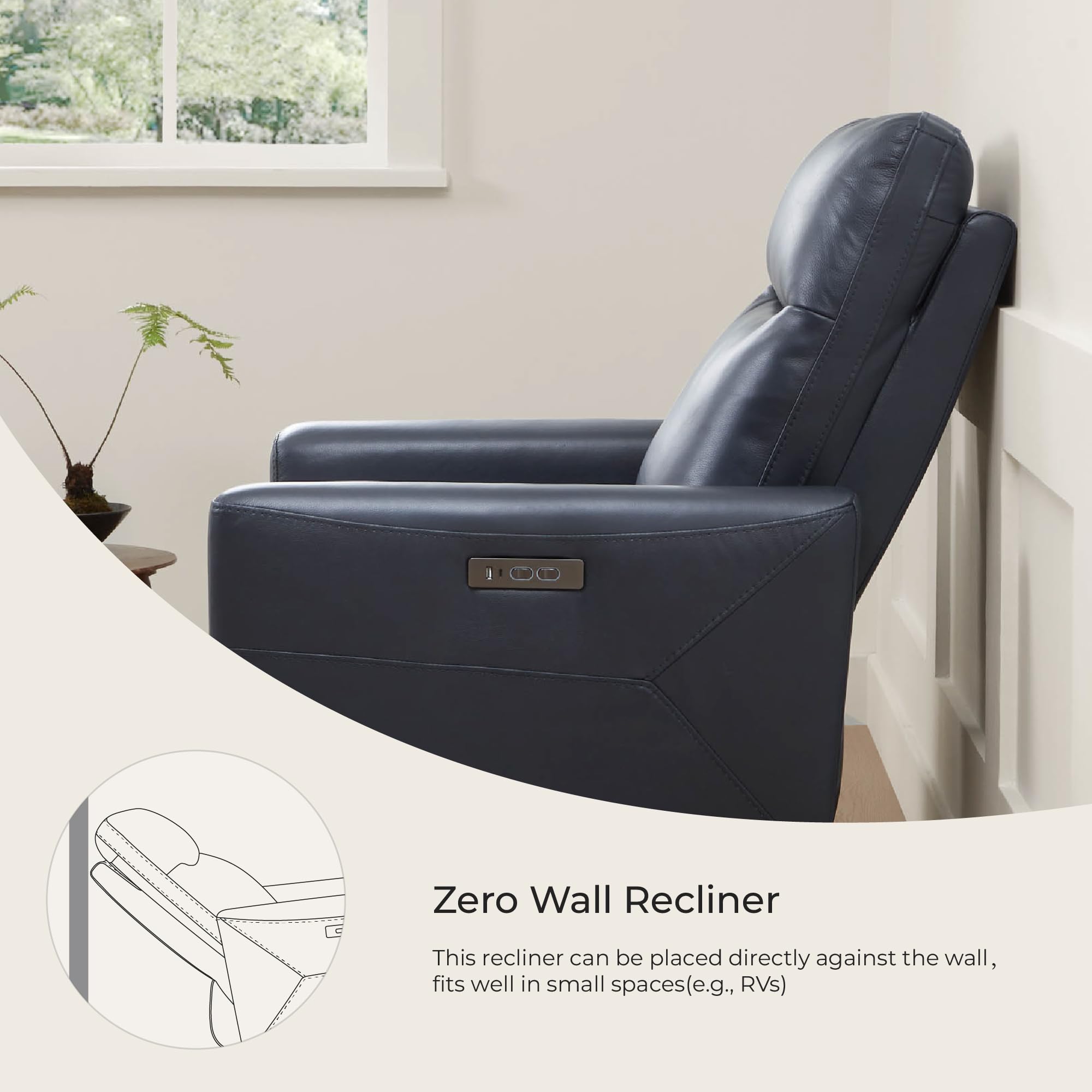Genuine Leather Power Recliner Chair with Headrest
