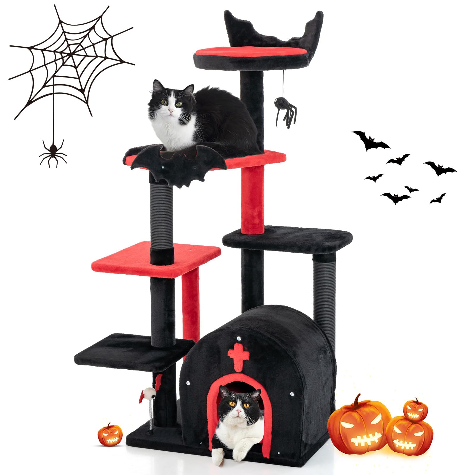 Gothic Cat Tree 53 Inch with Coffin Bed