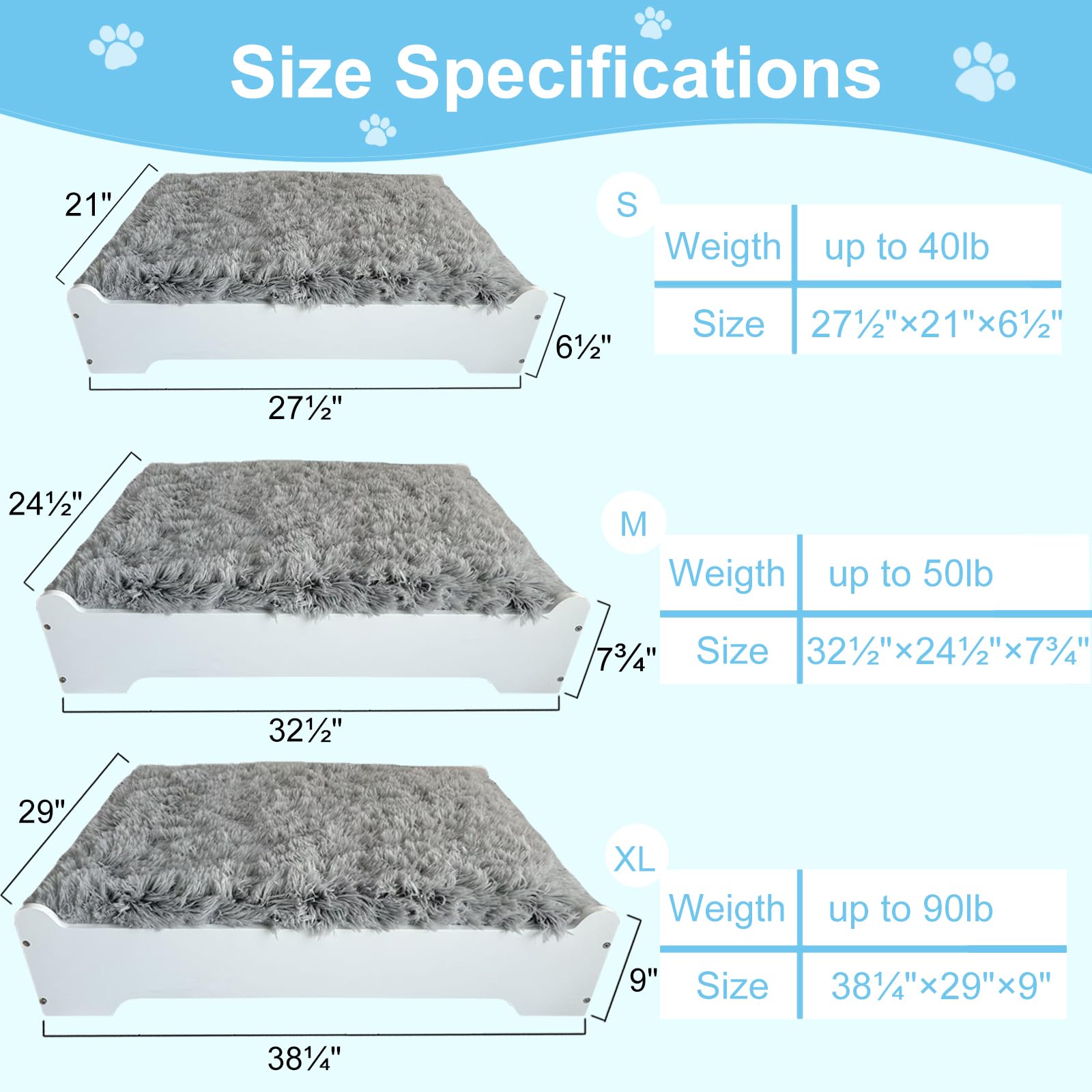 Extra Large Elevated Wooden Dog Bed with Cushion