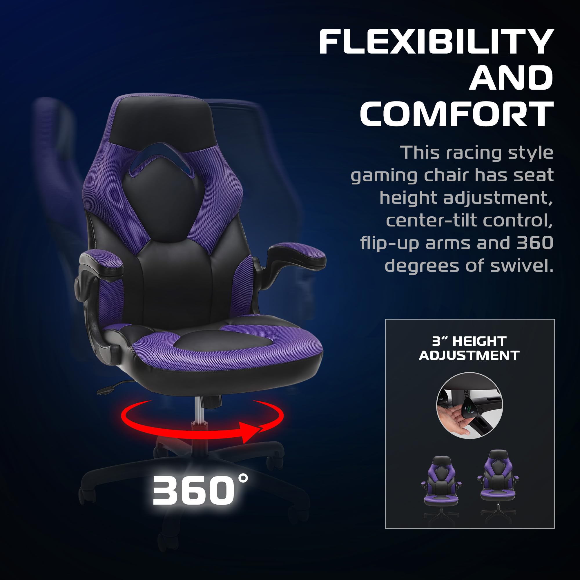Ergonomic Gaming Chair with Lumbar Support and Flip-Up Arms