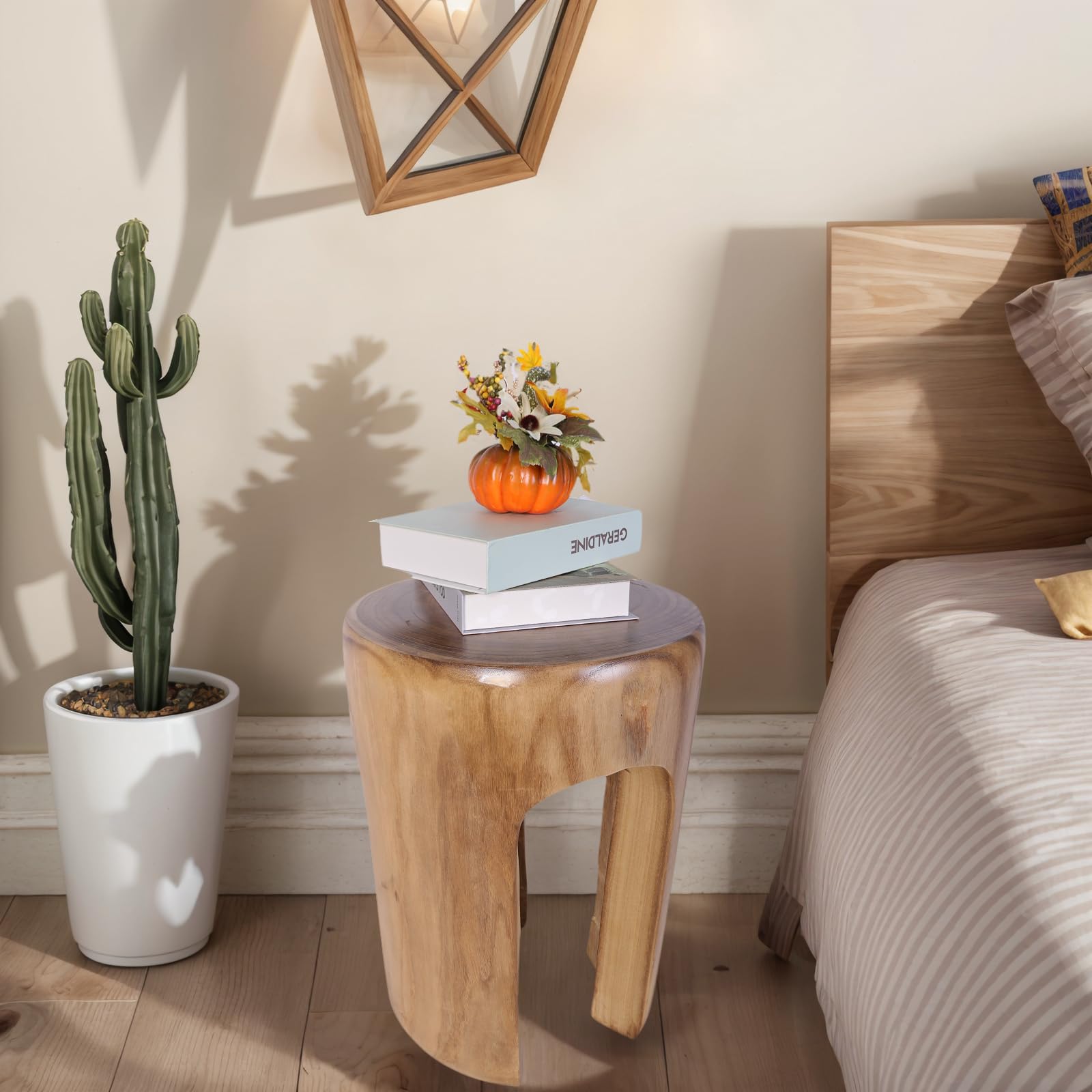 Rustic Wood Side Table Round Tree Stump End Table