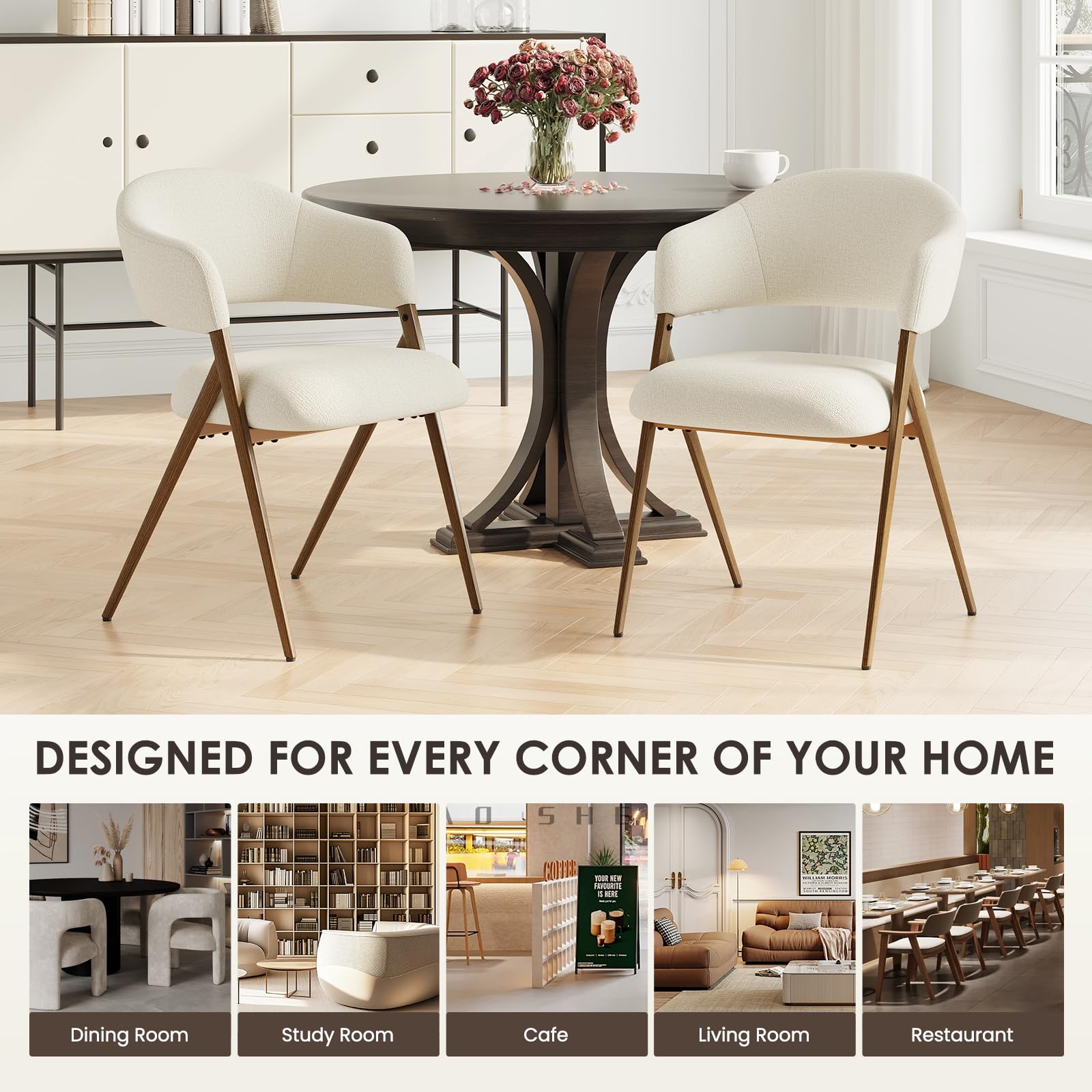 Dining Chairs Set of 4 Modern Fabric Upholstered with Open Back