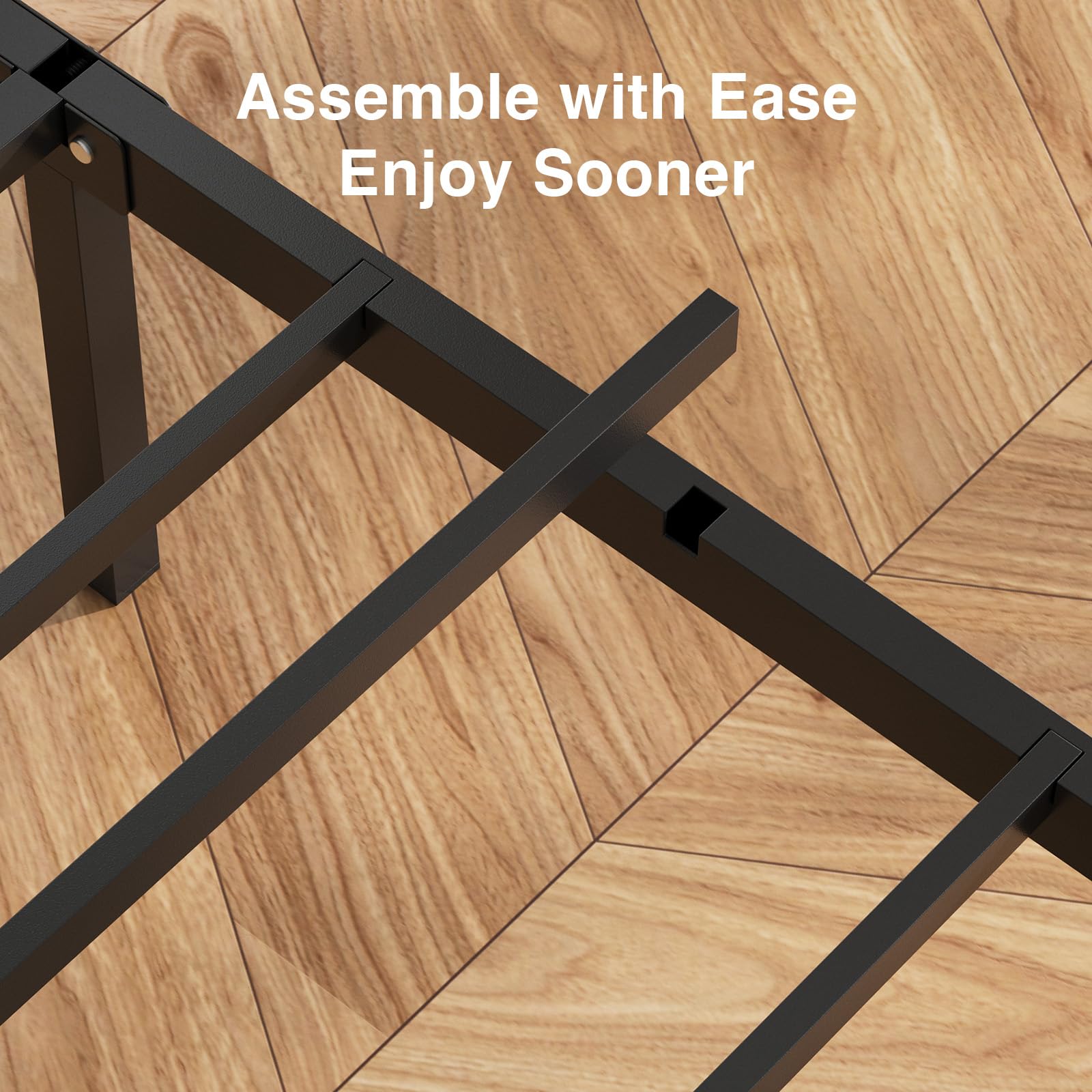 Full Size Bed Frame with Wooden Slatted Headboard