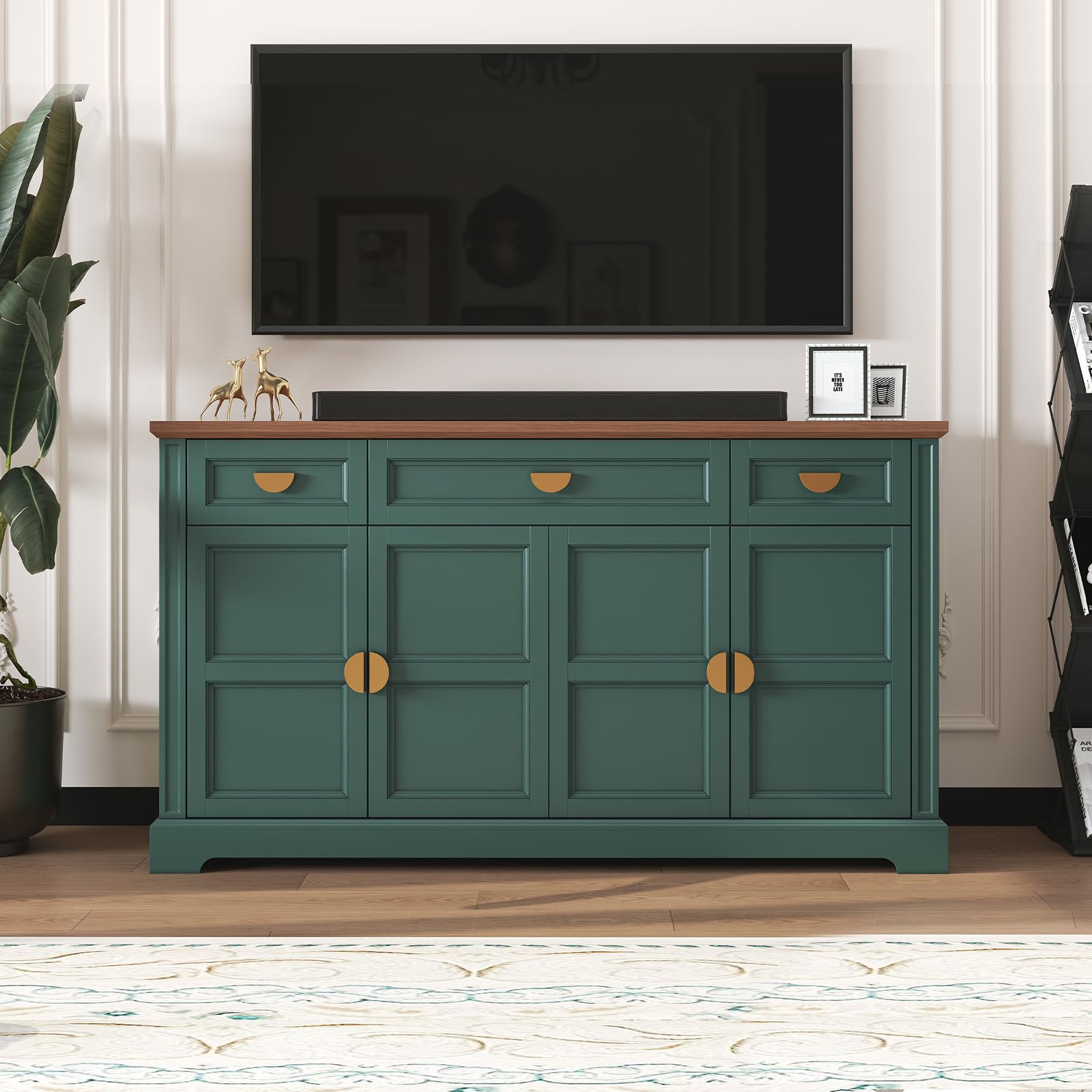60" Shaker Buffet Sideboard Cabinet with 4 Doors and 3 Drawers