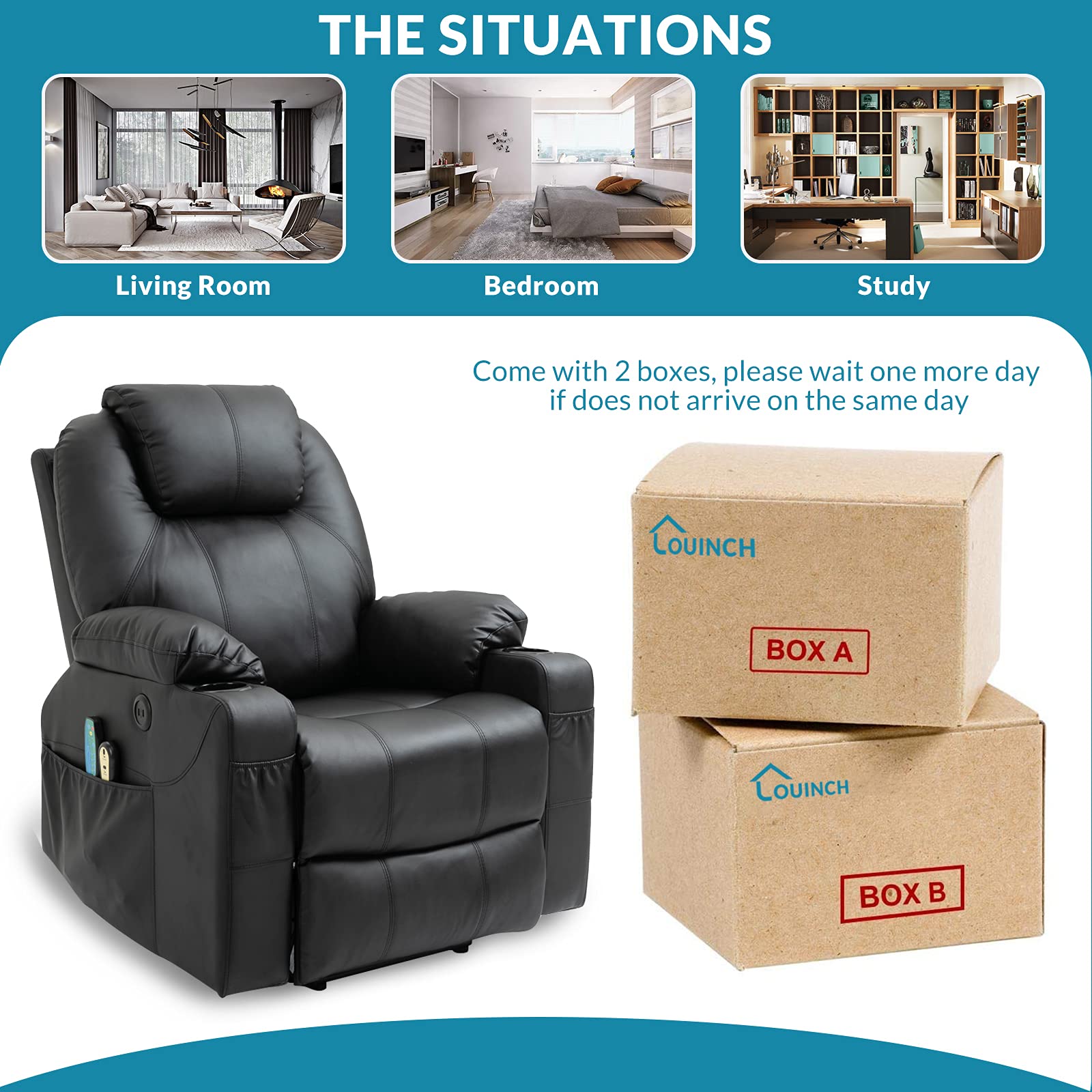 Power Lift Recliner Chair with Massage and Heat