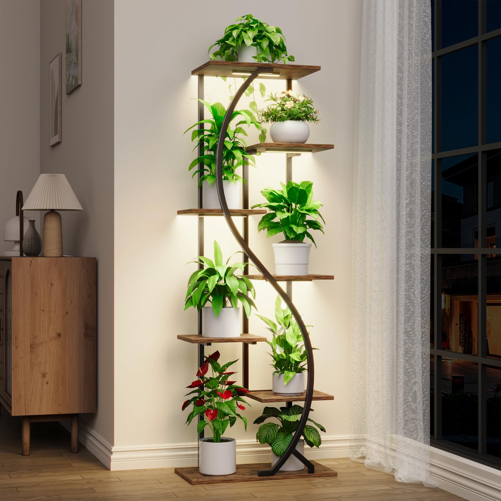 59" Tall Plant Stand with Grow Light - 7 Tier Metal Flower Display Shelf