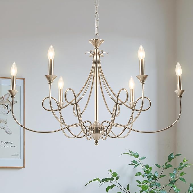 6-Light Modern Chandelier 36.6" Brass Candle Pendant