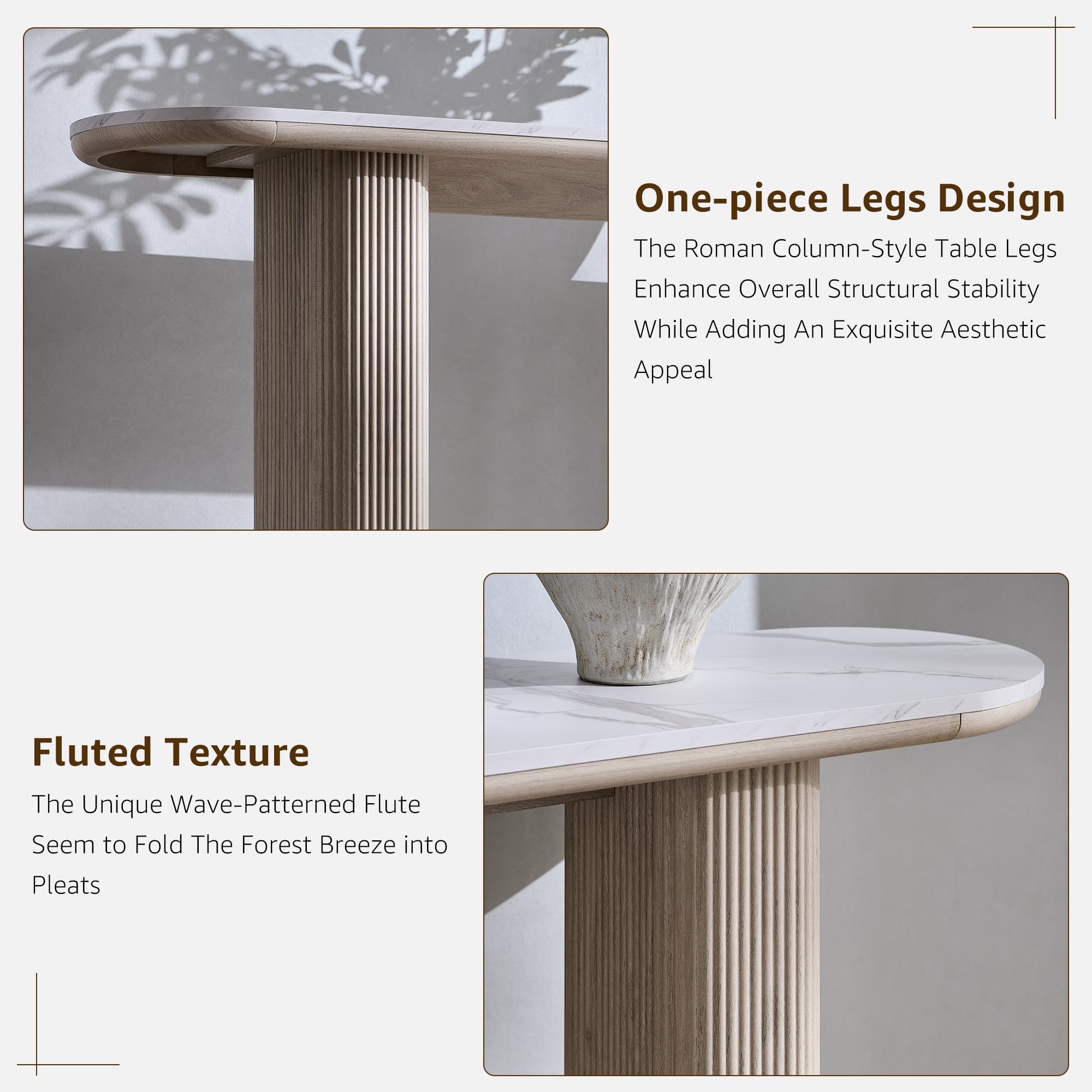 Modern Console Table with Arc Marble Texture Top and Fluted Wood Base