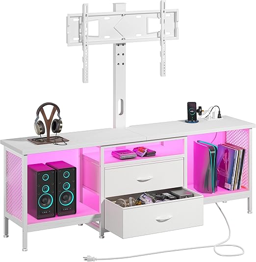 TV Stand with Swivel Mount and LED Lighting