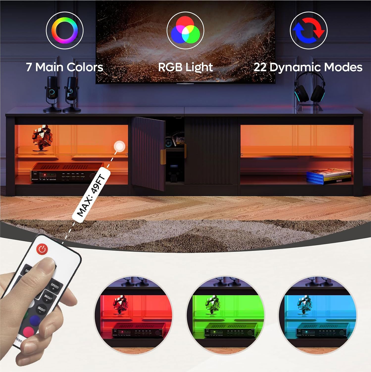 80 Inch LED Gaming TV Stand with Storage Cabinet
