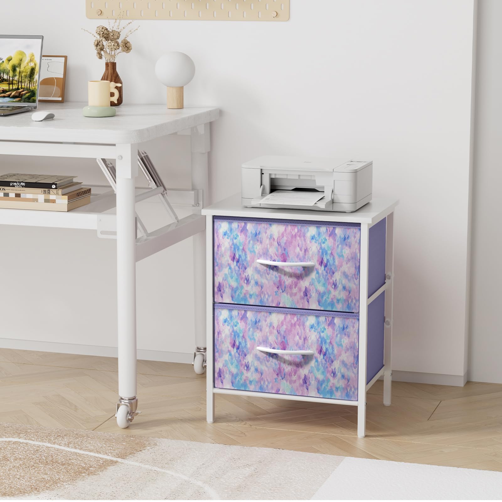 2-Drawer Nightstand with Steel Frame