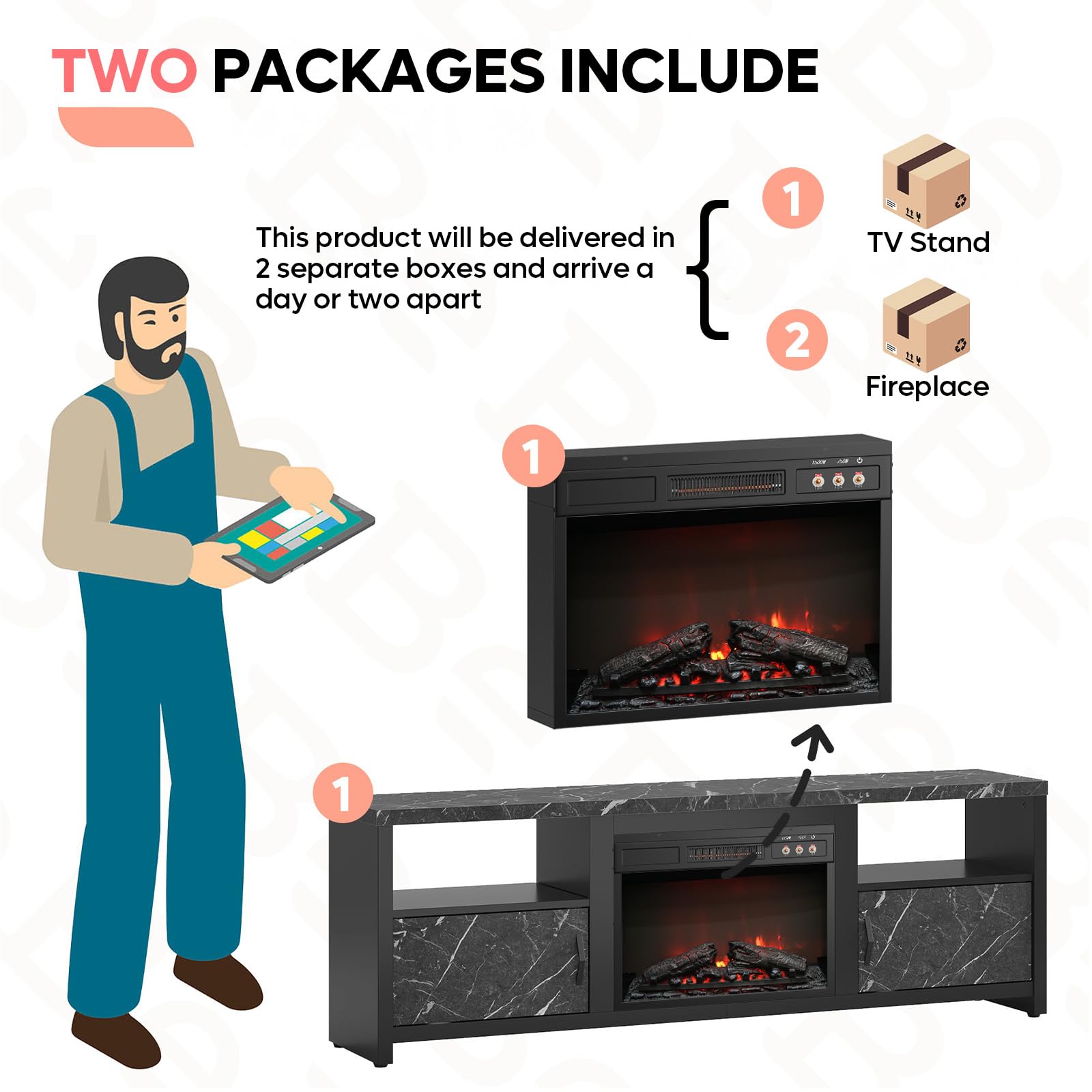 70" Electric Fireplace TV Stand with LED Lights and Storage