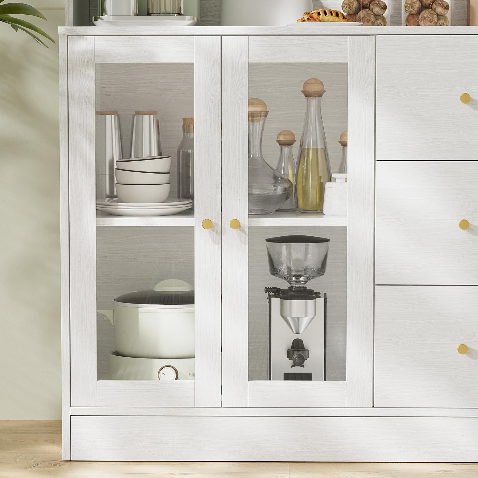 Kitchen Hutch Cabinet with Glass Doors
