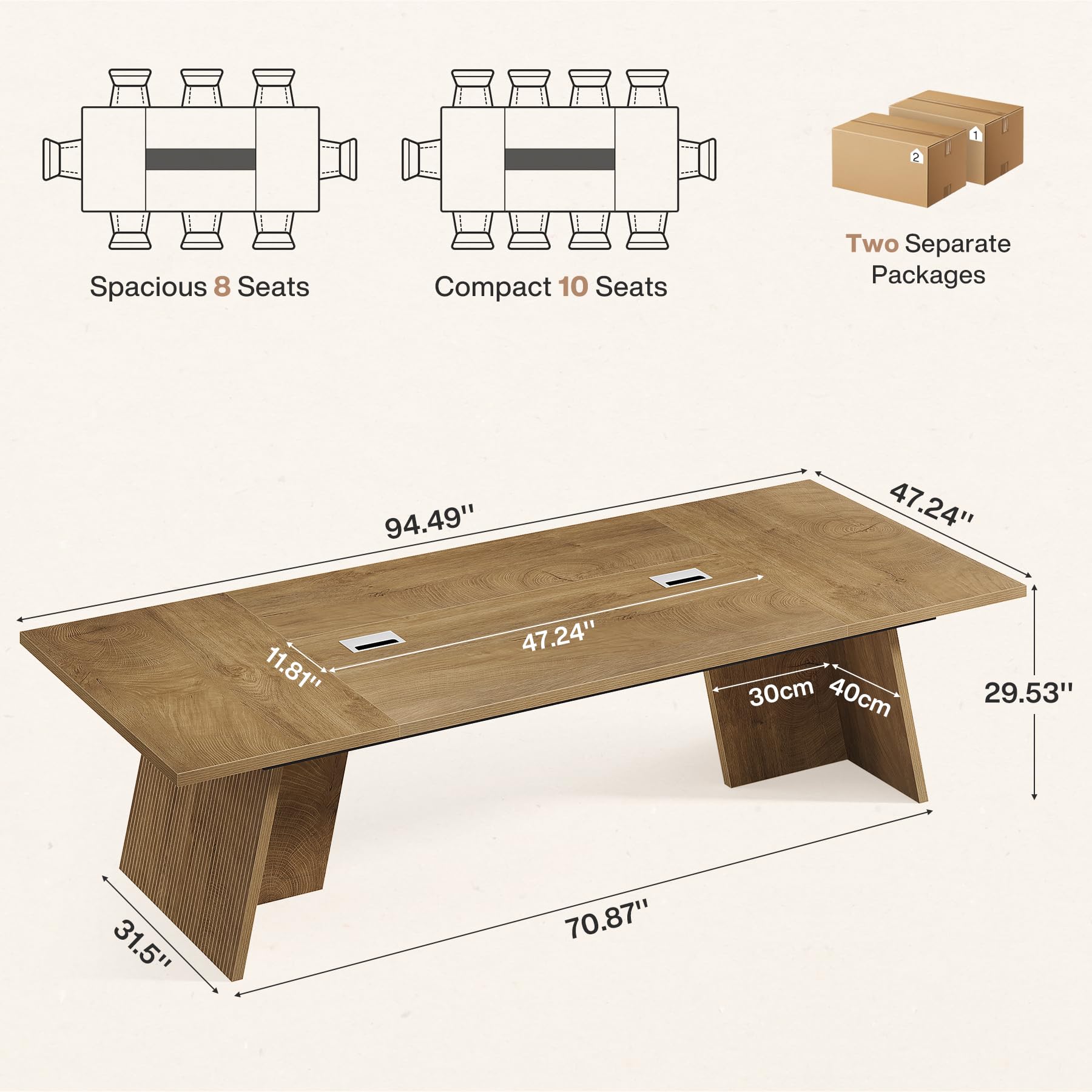 8ft Conference Table for 10 People with Cable Management