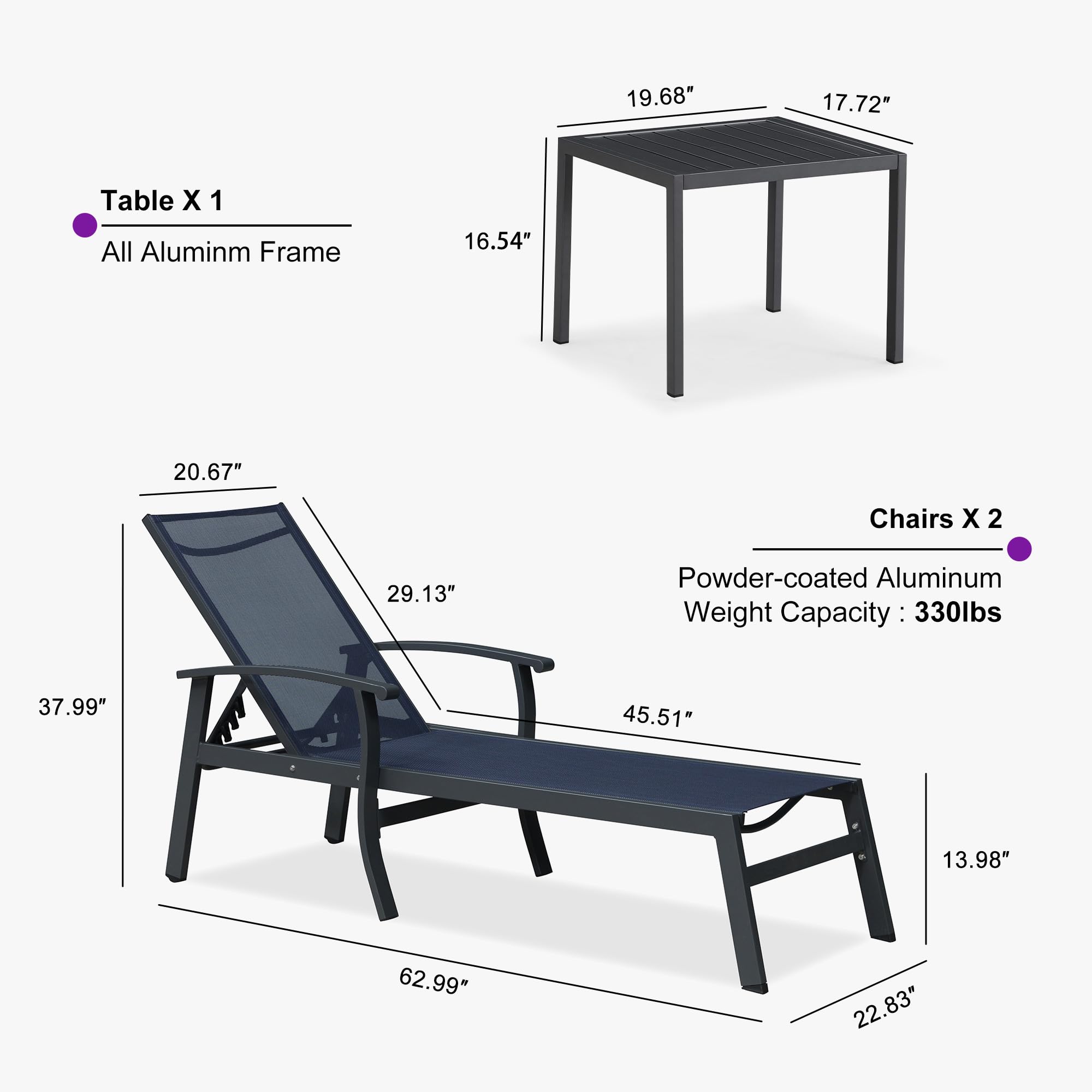 Outdoor Chaise Lounge Set with Side Table