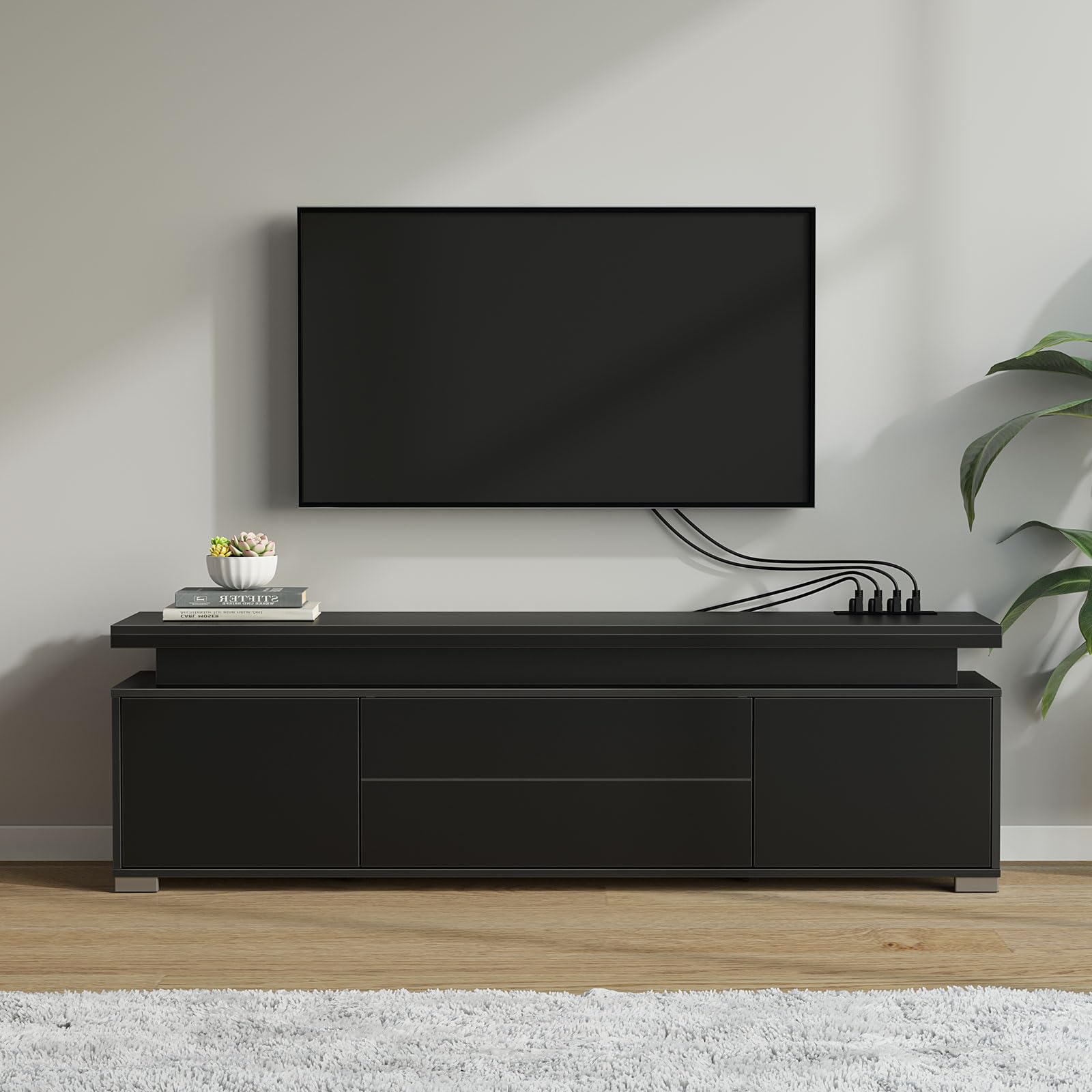 TV Stand with Power Outlet and LED Lights