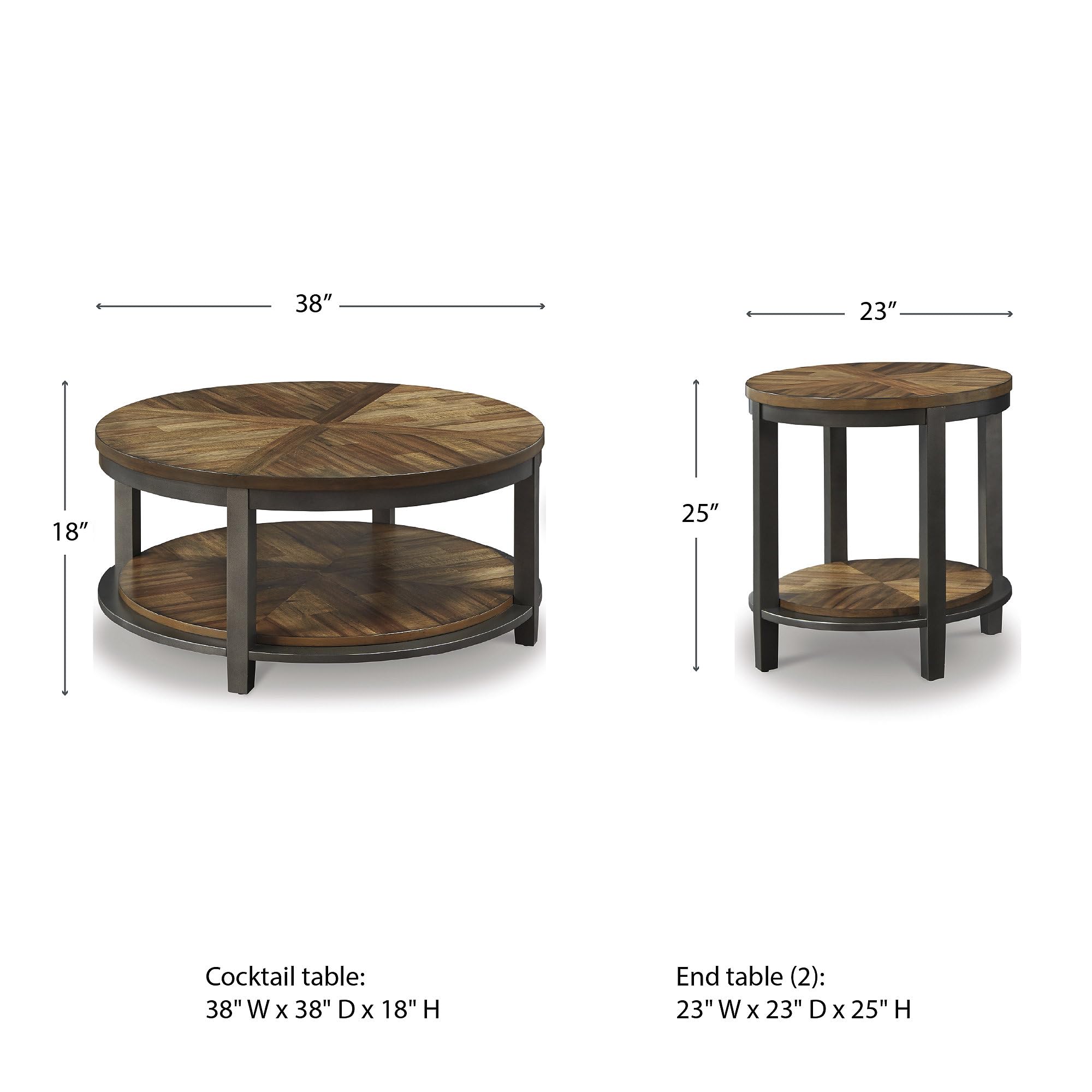 Roybeck Rustic Round 3-Piece Table Set with Fixed Shelf