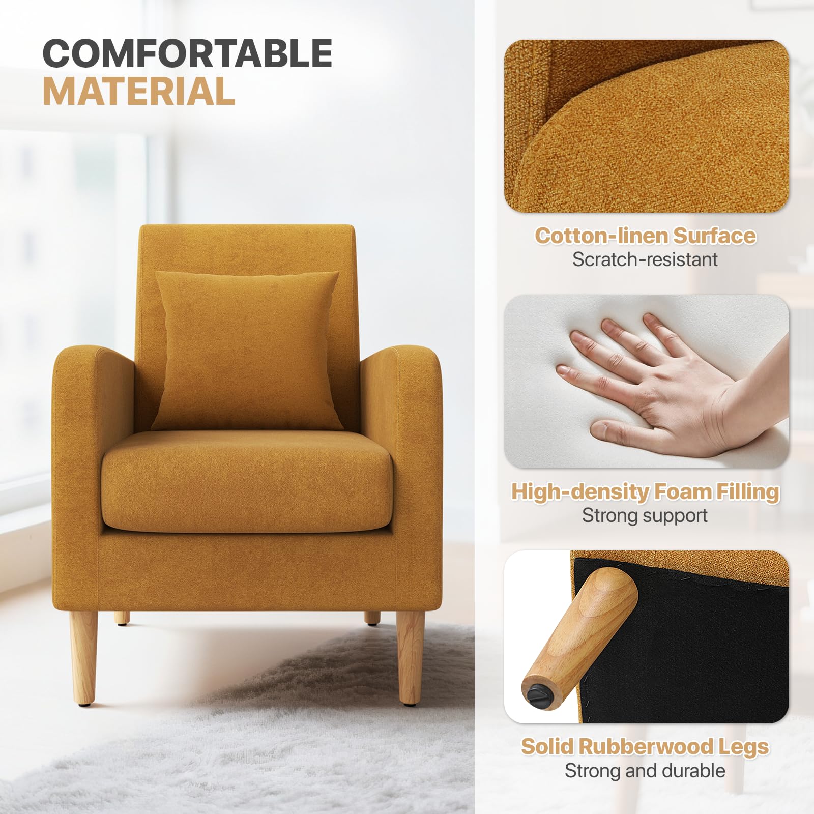Mid-Century Upholstered Accent Chair with Lumbar Support