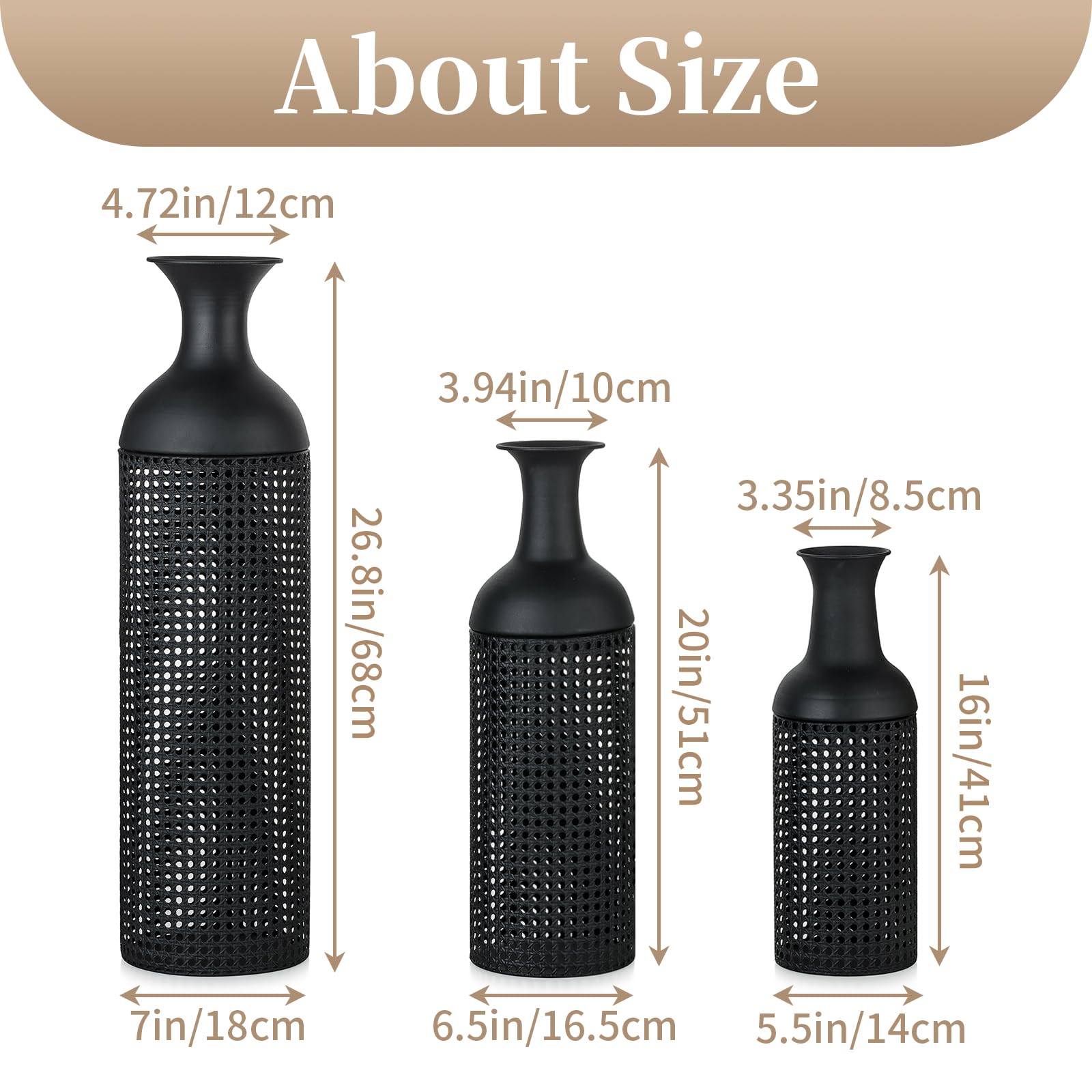 Black Metal Floor Vases Set of 3