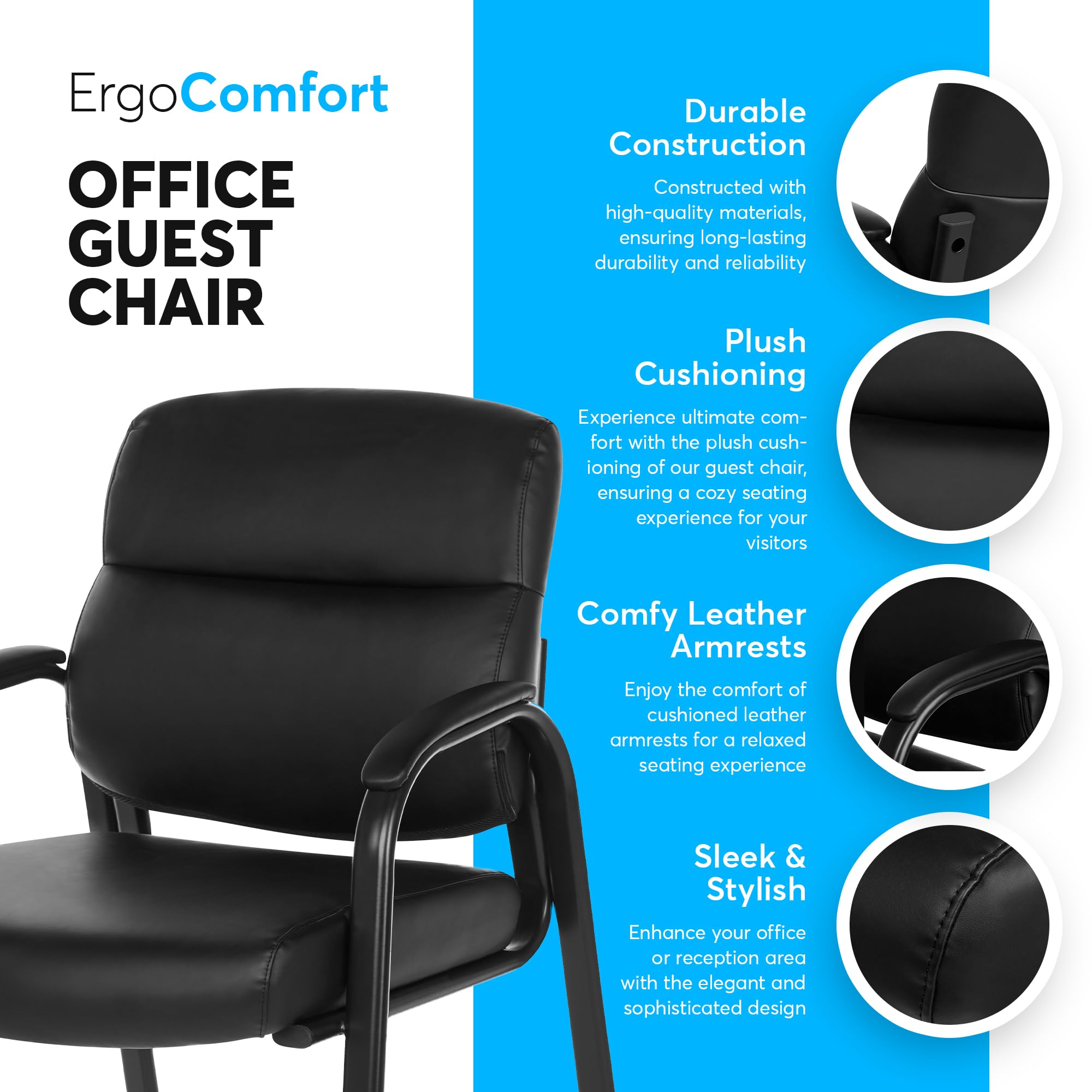 Leather Guest Chair with Padded Arms Black 1/2/4 Pack