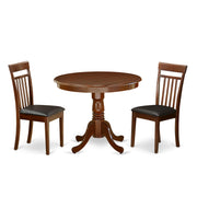 3 Piece Round Dining Table Set with Faux Leather Chairs