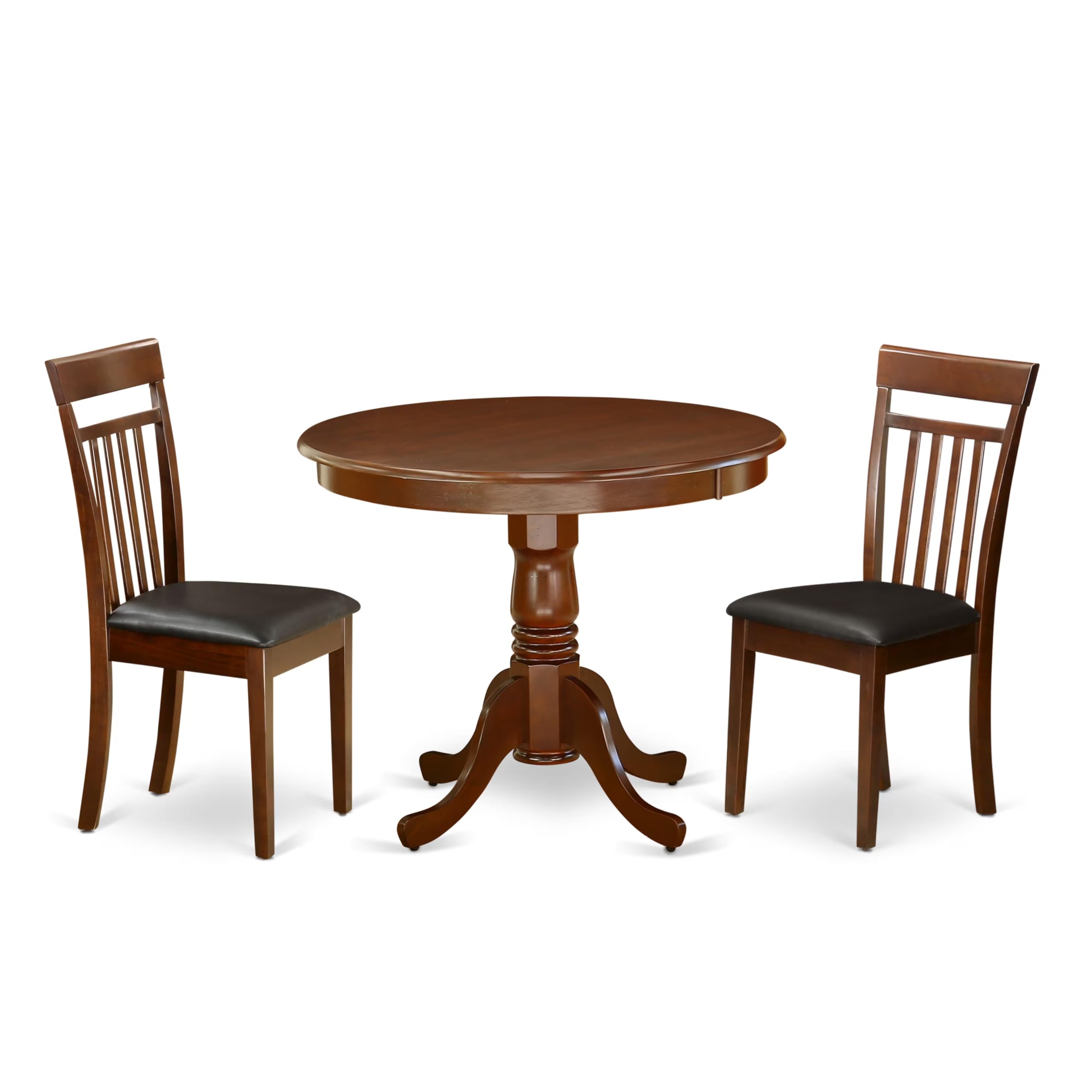 3 Piece Round Dining Table Set with Faux Leather Chairs