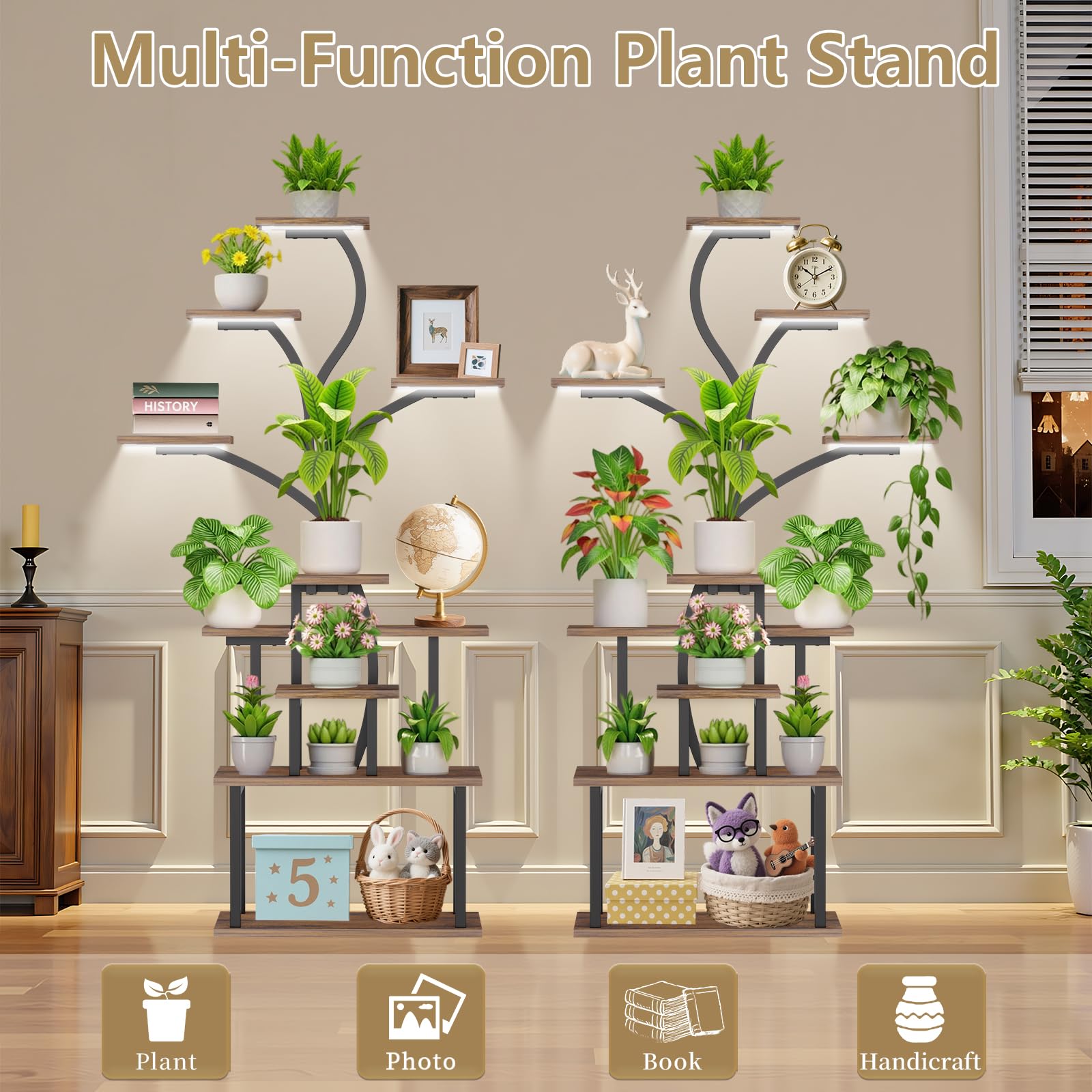 10 Tier Plant Stand with Grow Lights - 65 Inch