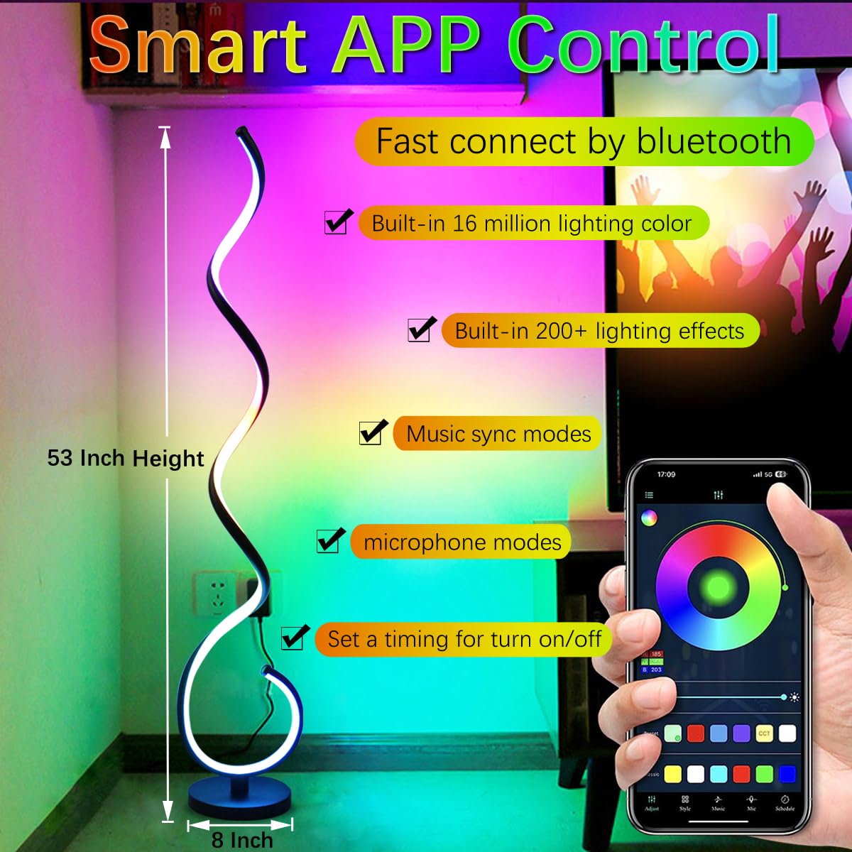RGB Spiral Floor Lamp with Smart LED and Music Sync
