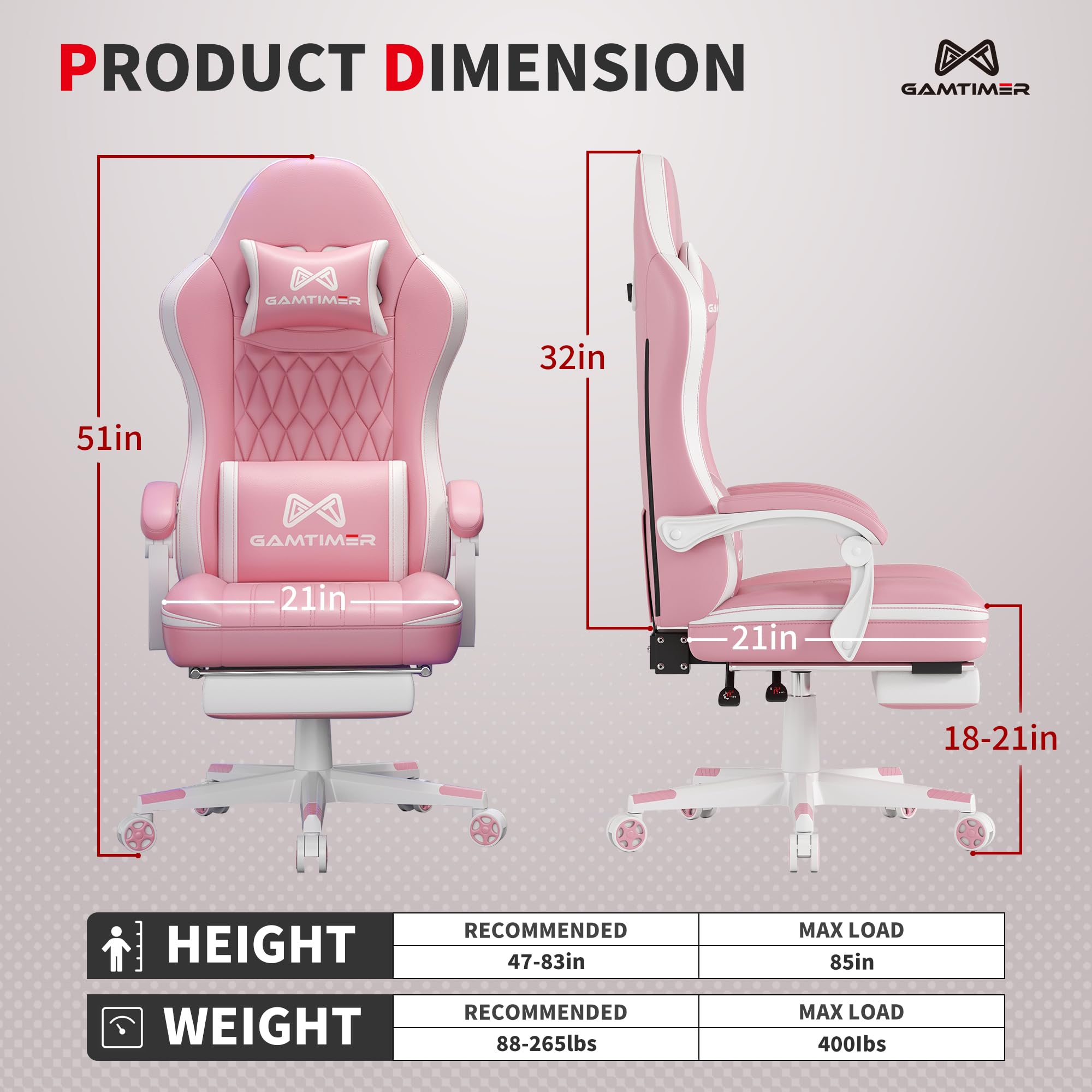Gaming Chair with Footrest - Ergonomic PU Leather Computer Chair with Lumbar Support