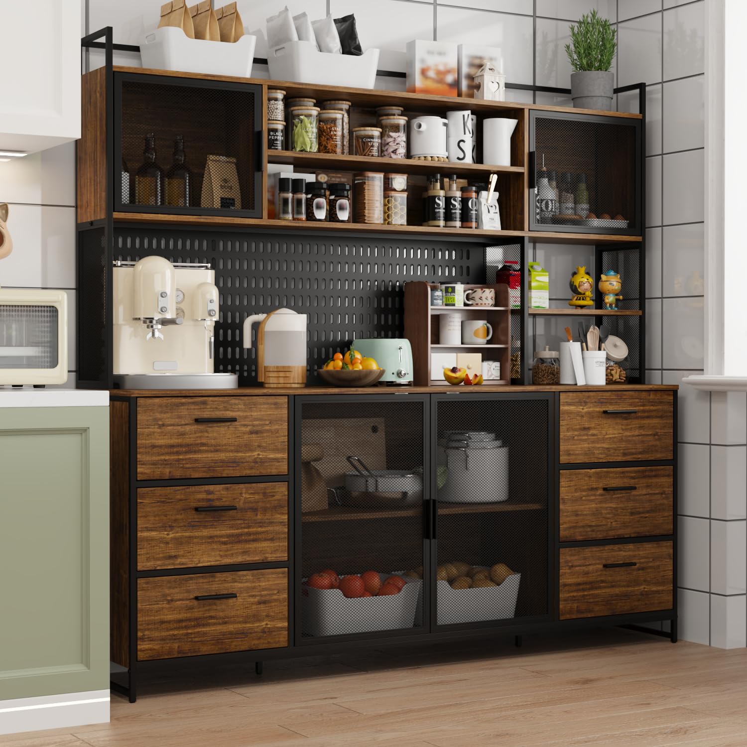 Kitchen Hutch Pantry Cabinet with 6 Drawers
