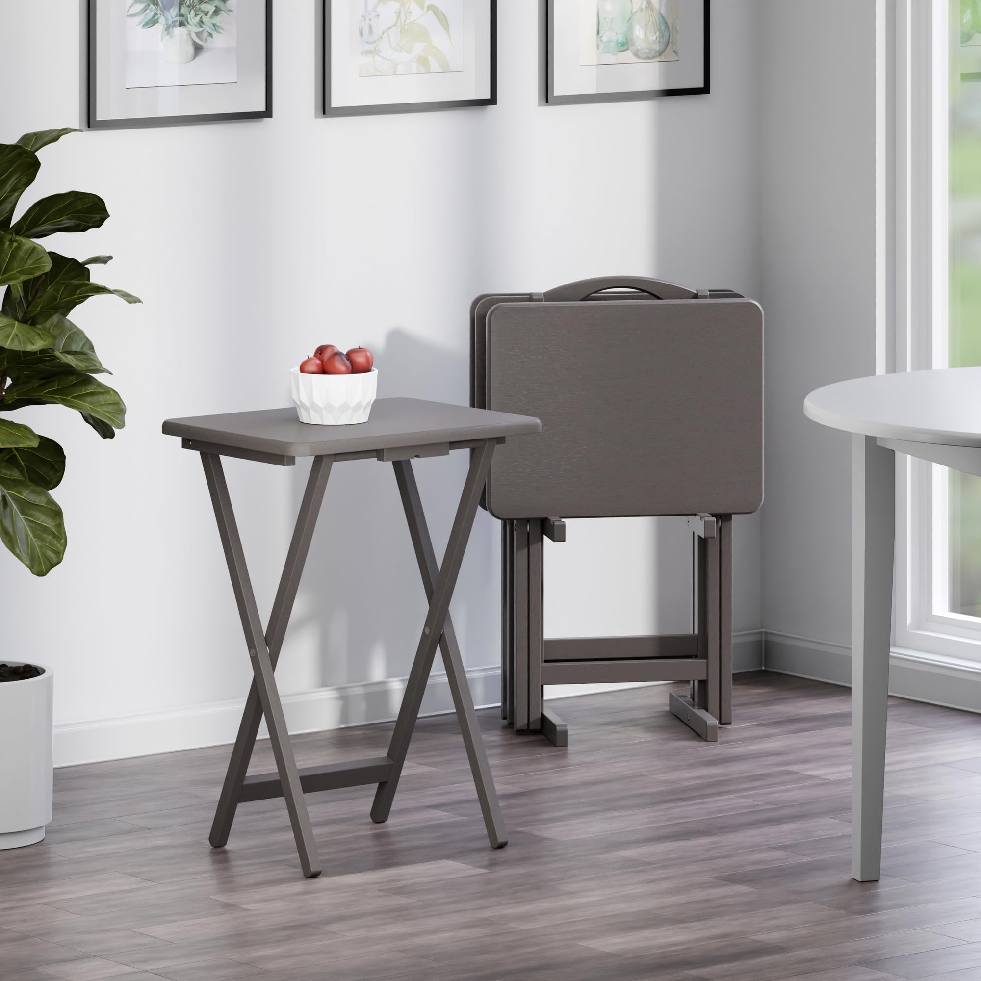 4 Snack Tables with Storage Stand Oyster Gray