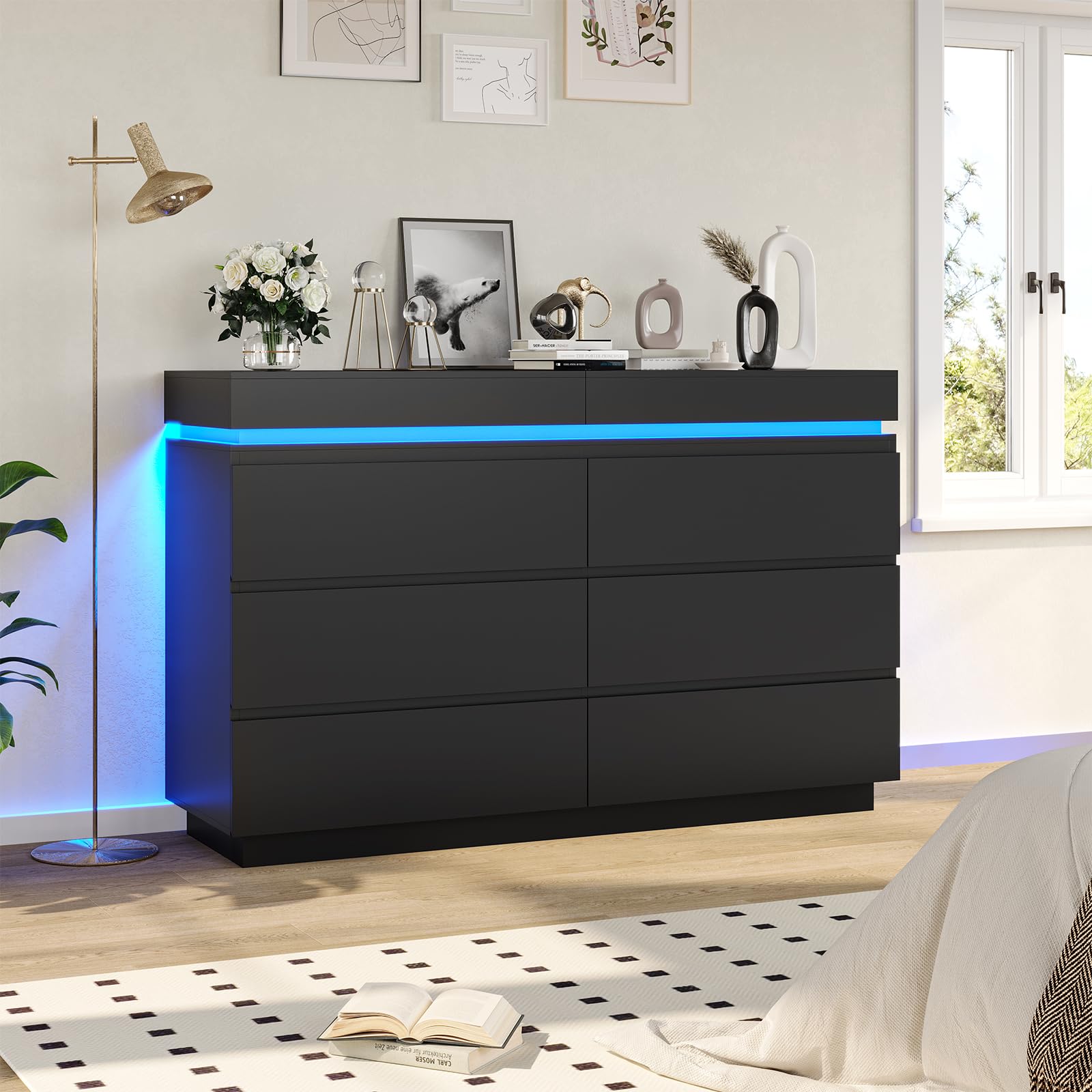 6 Drawer Dresser with Sliding Desktop and Charging Station