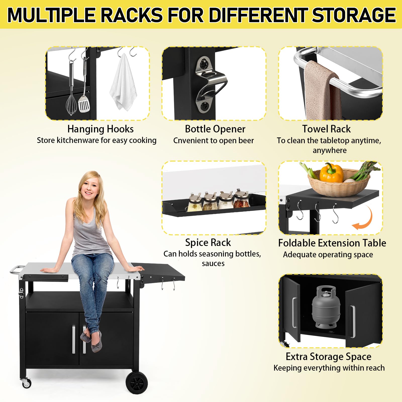 Outdoor Grill Cart with Storage and Foldable Top