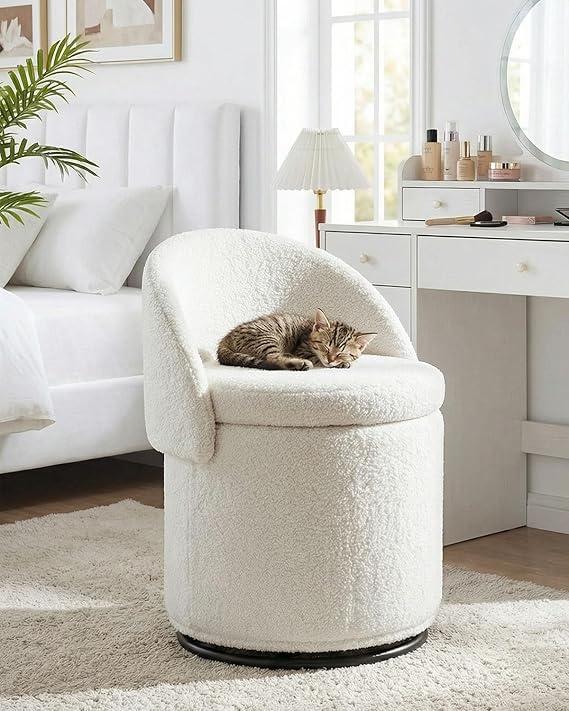 Round Swivel Storage Ottoman with Backrest