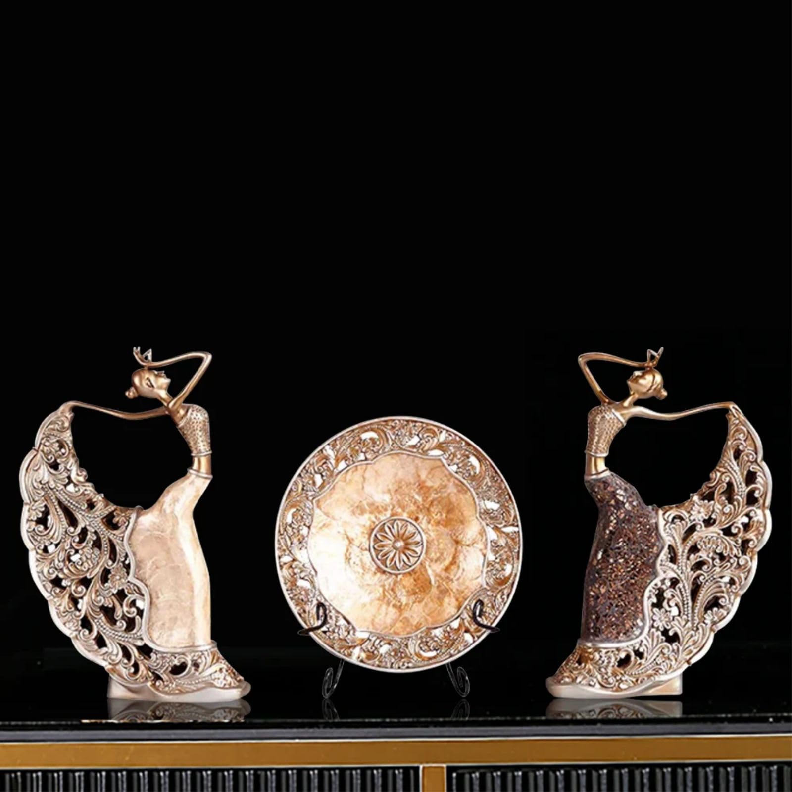 3-Piece Peacock Dancer Figurines Set - Vintage Resin Sculpture Ornaments