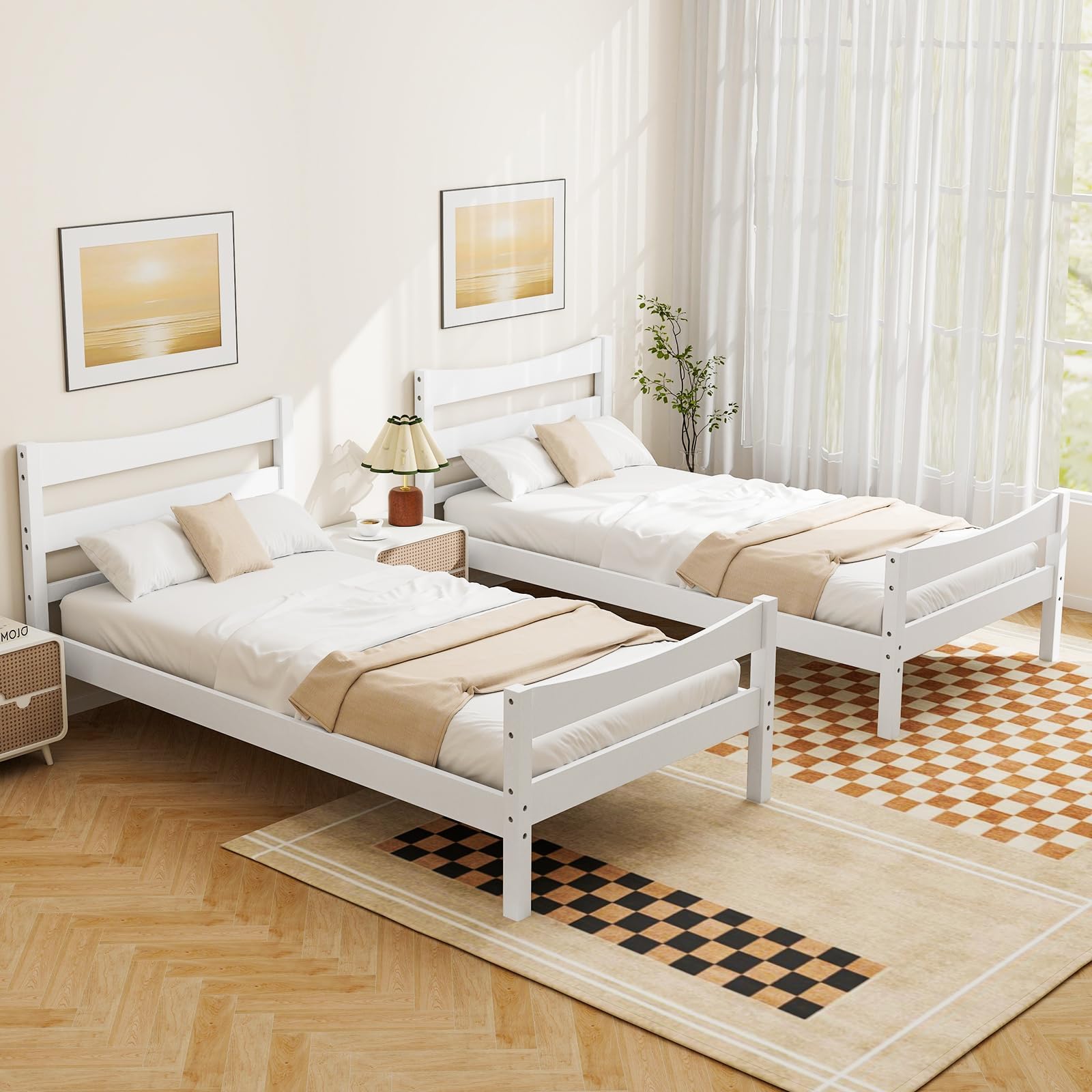 Twin Platform Bed with Headboard and Storage Space
