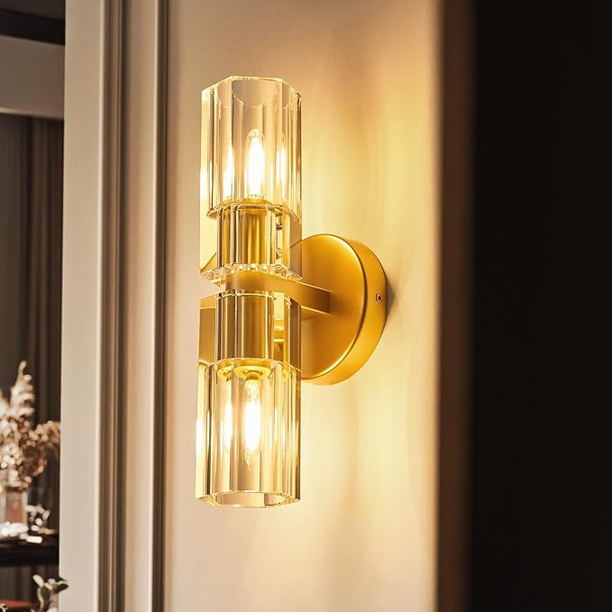 Modern Gold Crystal Wall Sconces Set of Two