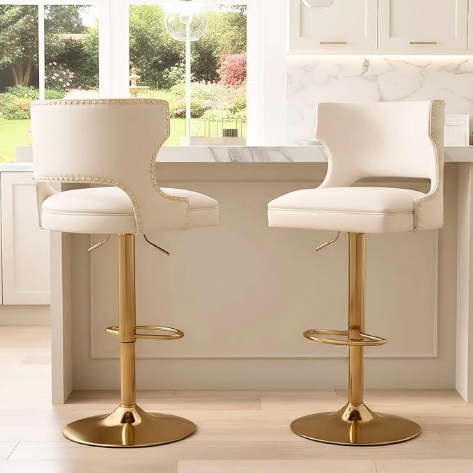 Beige Swivel Counter Height Bar Stools Set of 4 with Adjustable Back