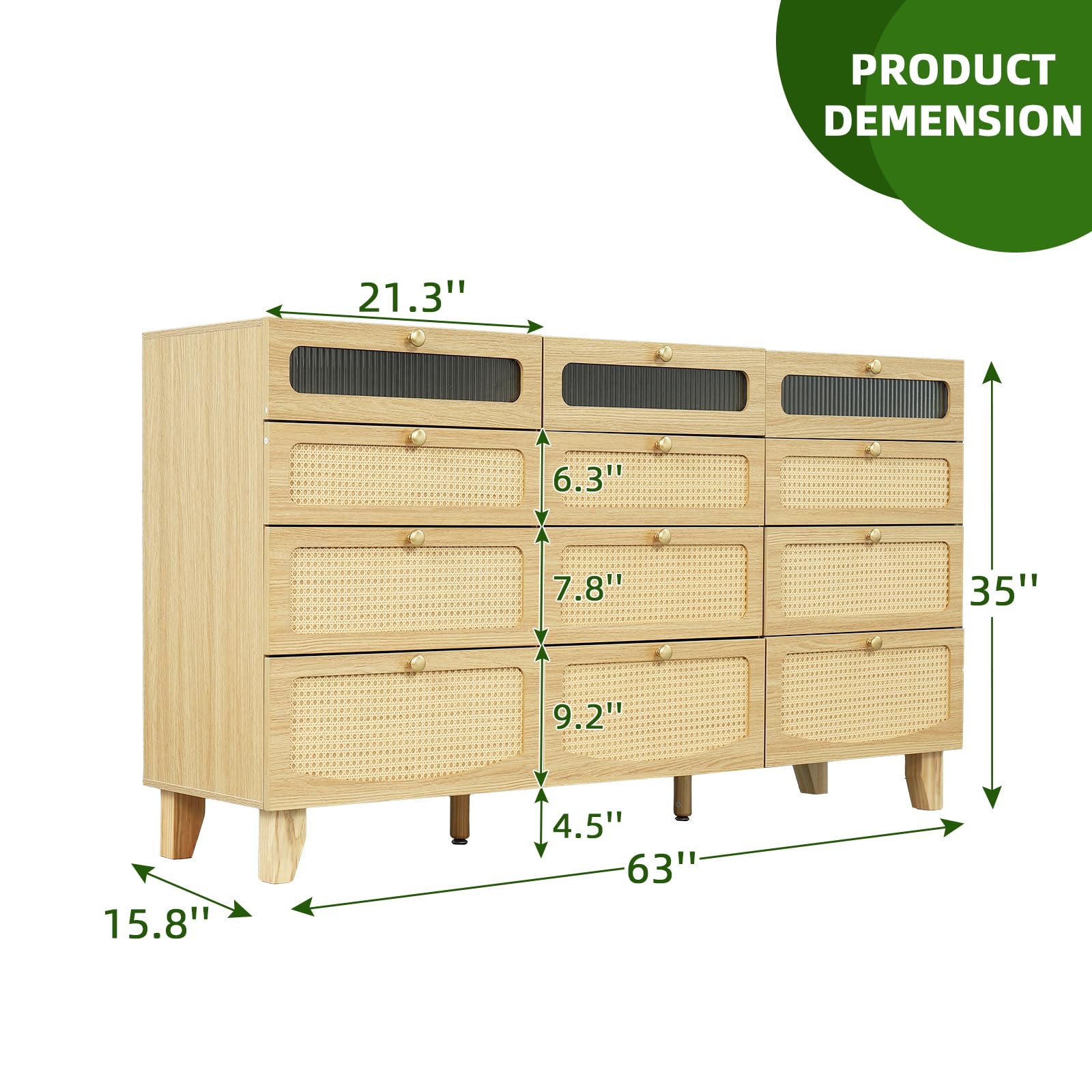 12 Drawer Dresser with LED Light and Charging Station