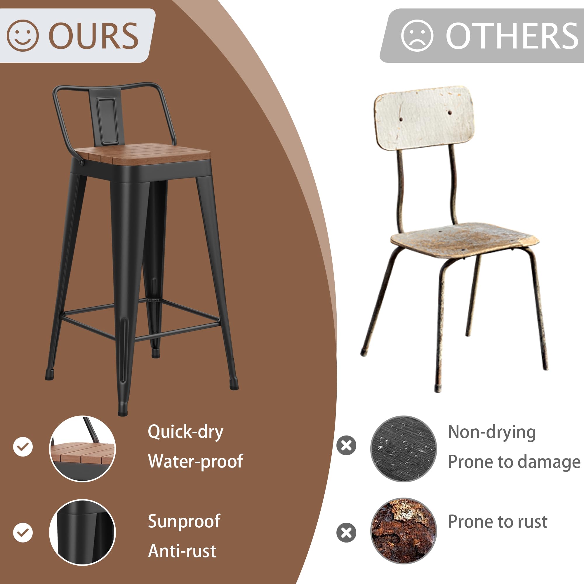 26" Outdoor Metal Bar Stools Set of 4