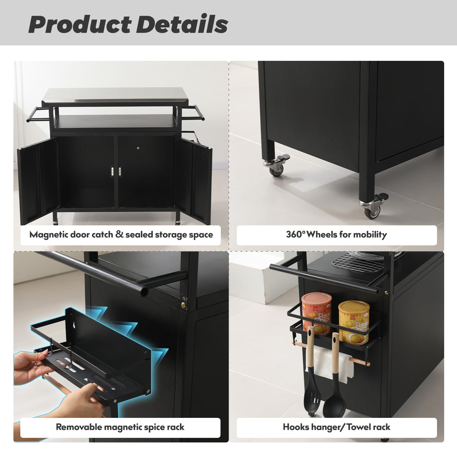 Outdoor Grill Cart with Storage Cabinet